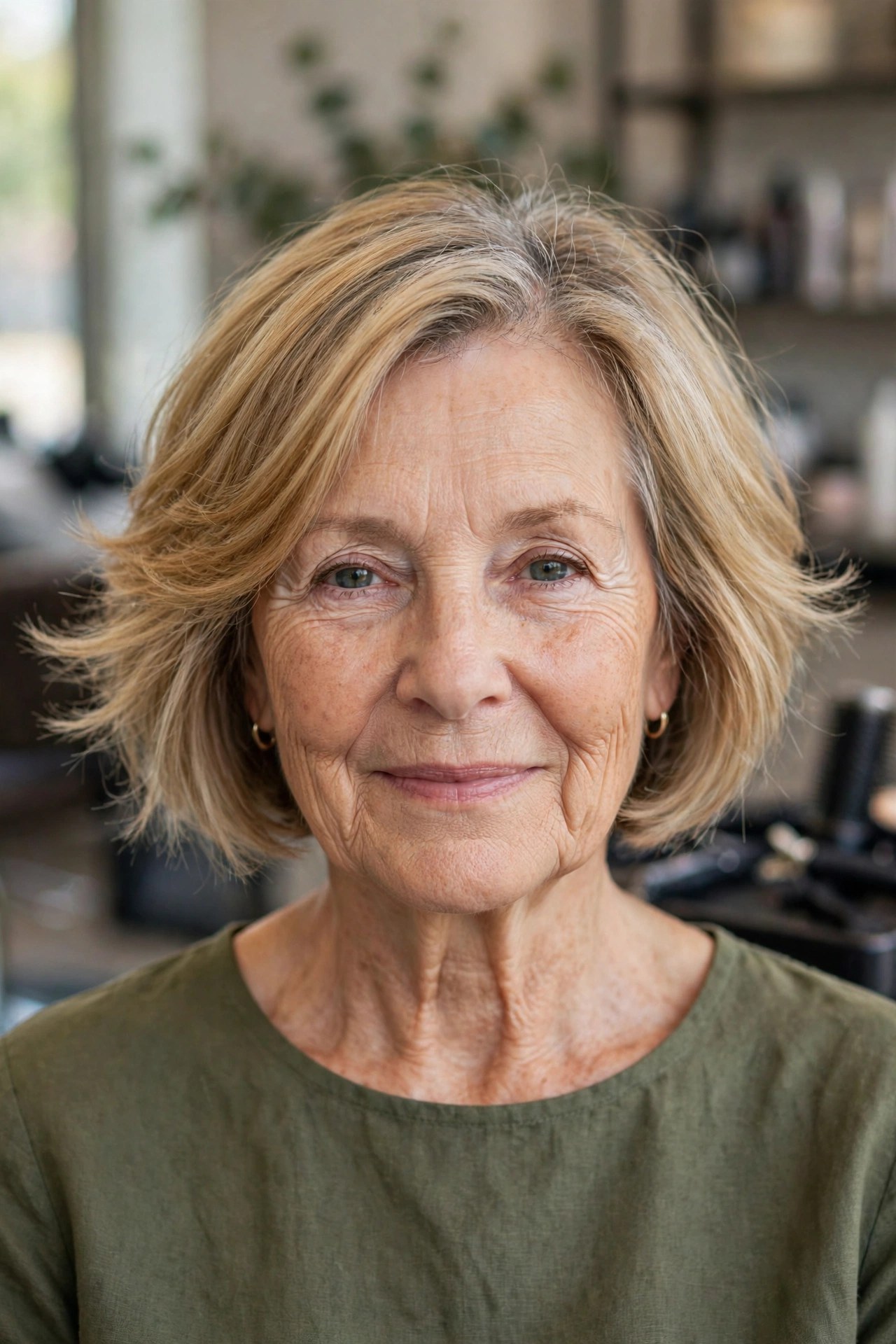 Feathered Bob on a woman over 60 - timeless bob hairstyle