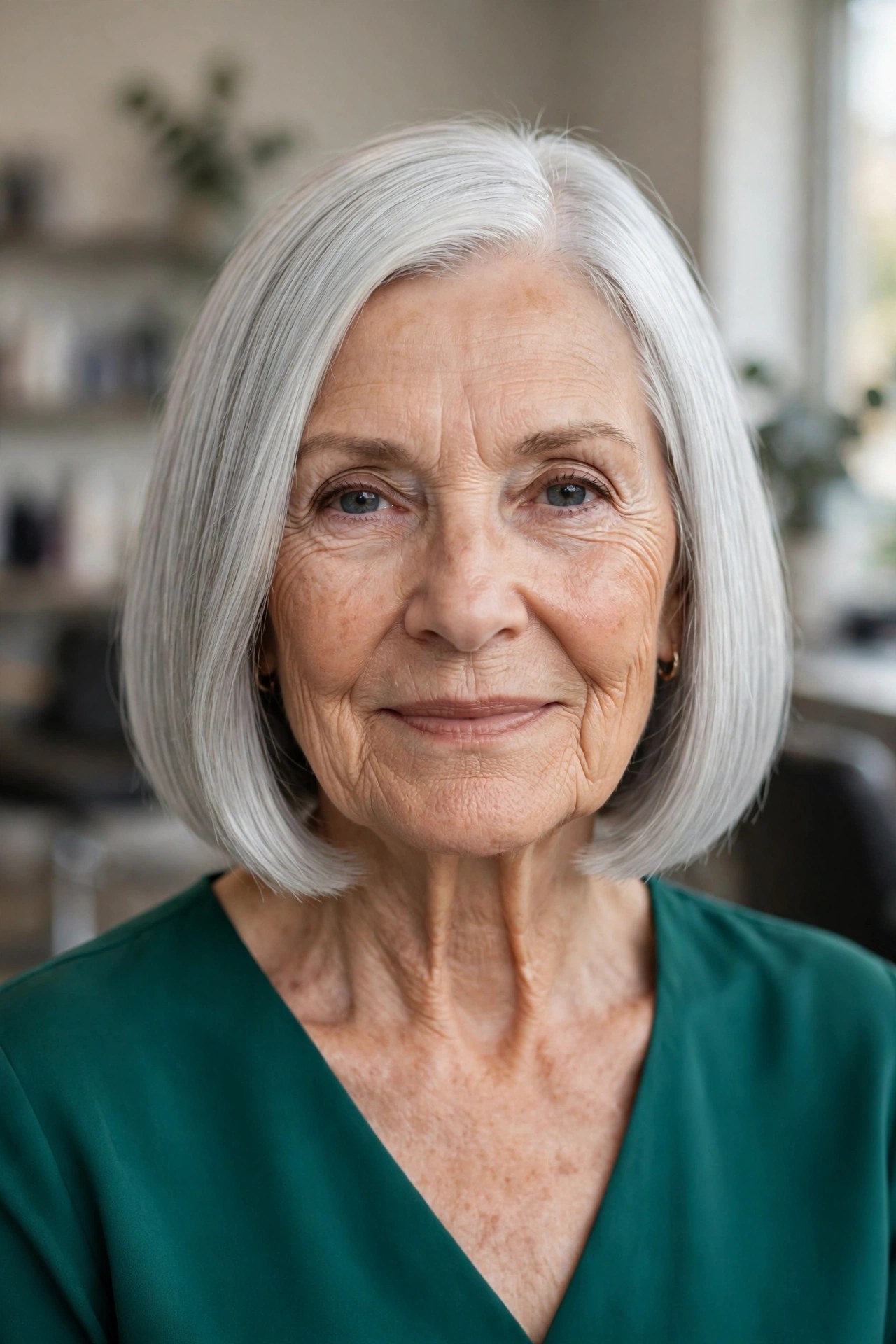 Sleek Silver Bob on a woman over 60 - timeless bob hairstyle