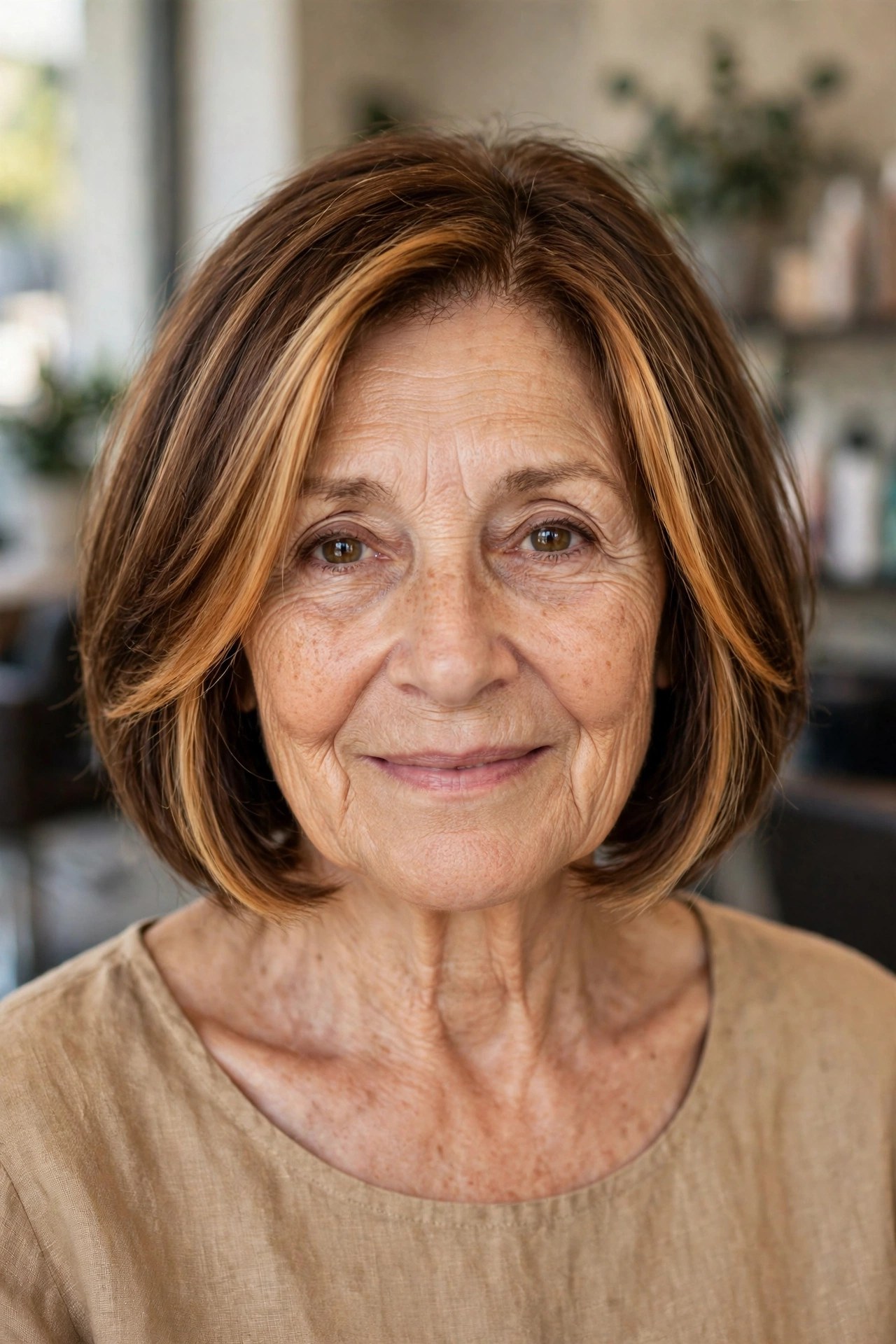 Bob with Face-Framing Highlights on a woman over 60 - timeless bob hairstyle