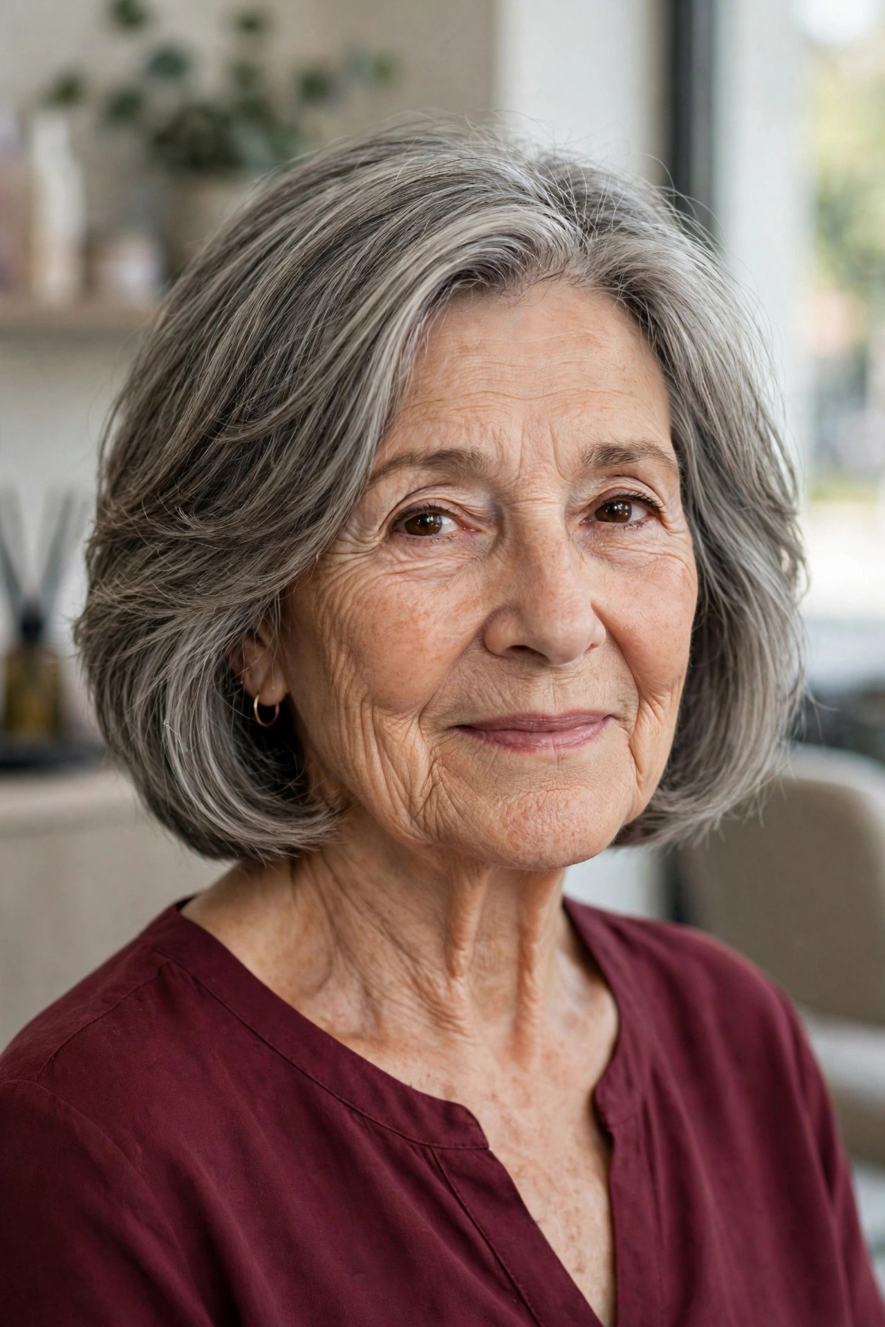 Soft Layered Bob on a woman over 60 - timeless bob hairstyle