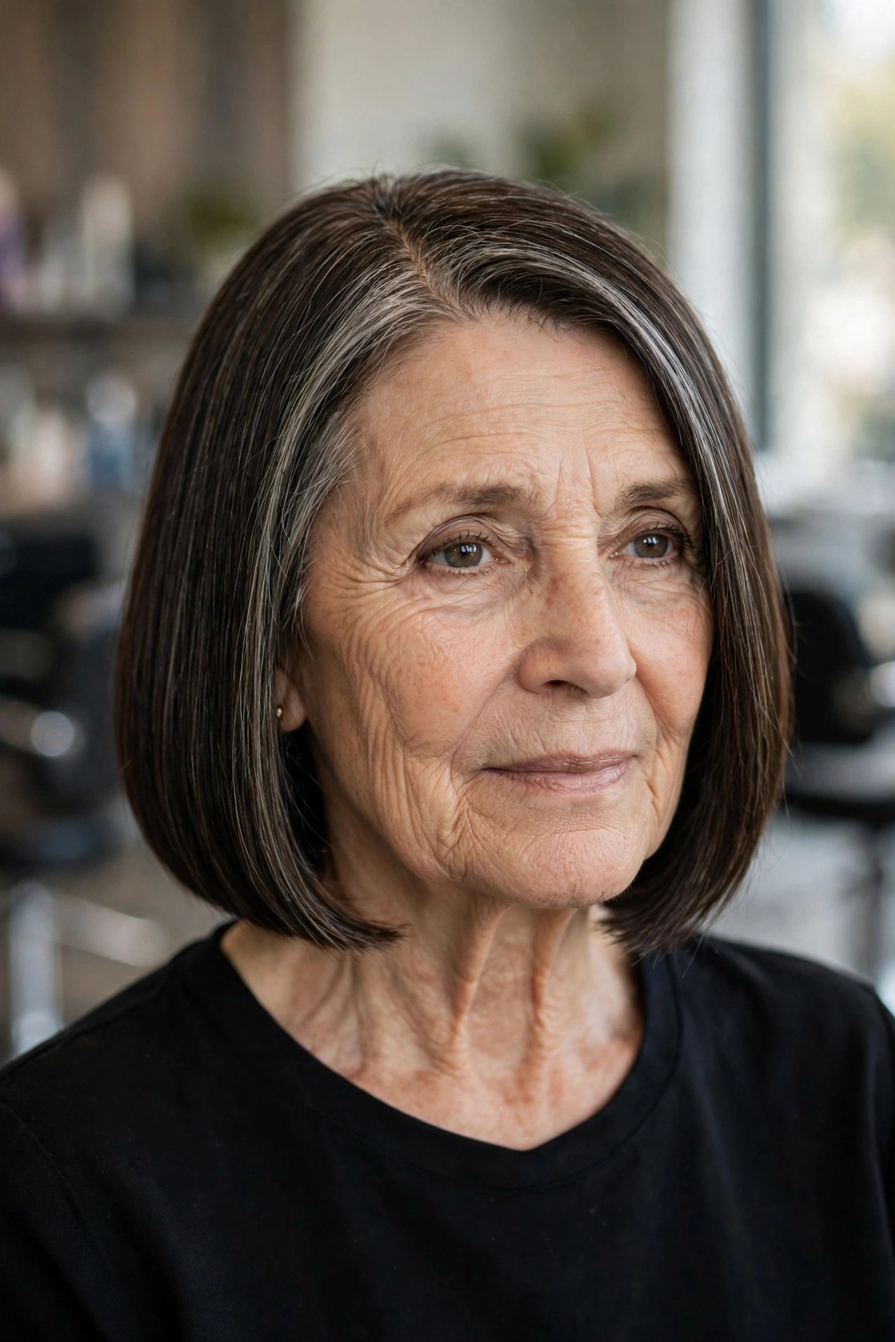 Blunt Bob with a Deep Side Part on a woman over 60 - timeless bob hairstyle