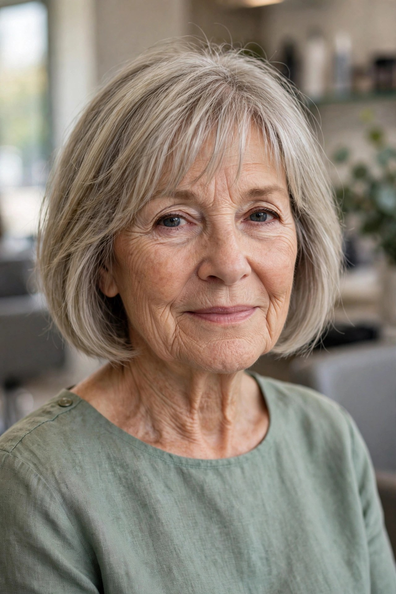 Bob with Wispy Bangs on a woman over 60 - timeless bob hairstyle