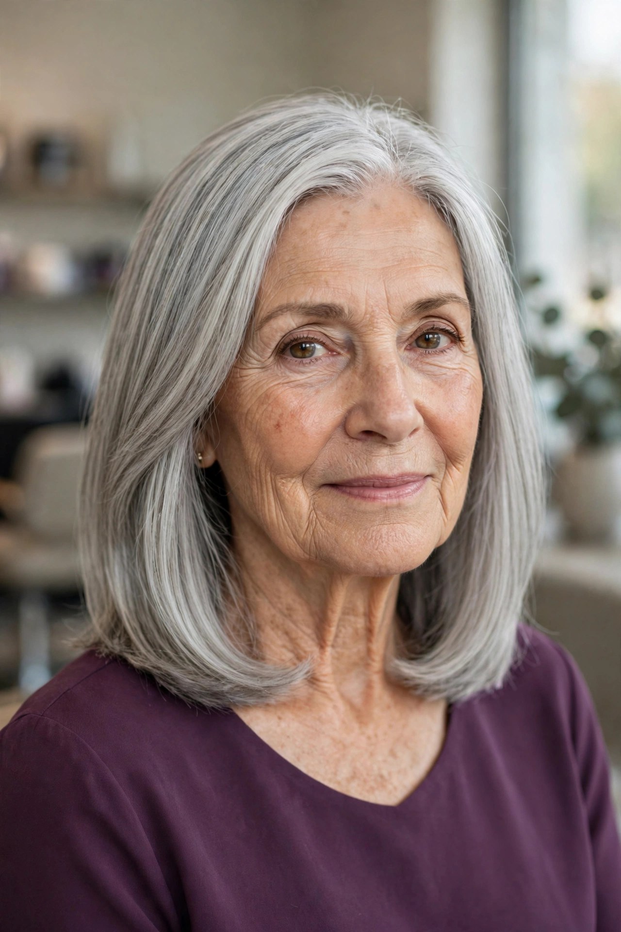 Long Bob (Lob) That Skims the Shoulders on a woman over 60 - timeless bob hairstyle