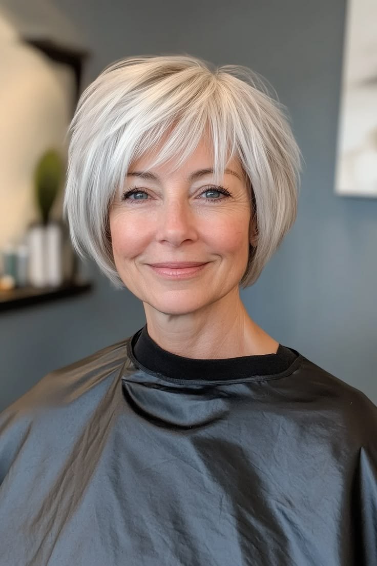Blunt Bob That Makes Hair Look Thicker — classic elegant bob hairstyle on a woman over 70 with gray hair