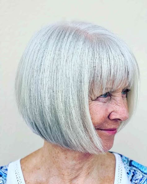 Soft Wave Bob for Special Occasions — classic elegant bob hairstyle on a woman over 70 with gray hair