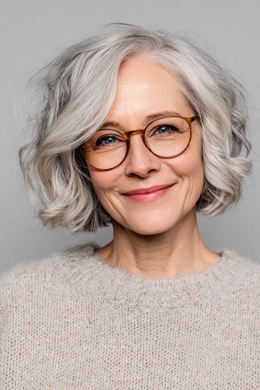 Wash-and-Go Bob for Busy Mornings — classic elegant bob hairstyle on a woman over 70 with gray hair