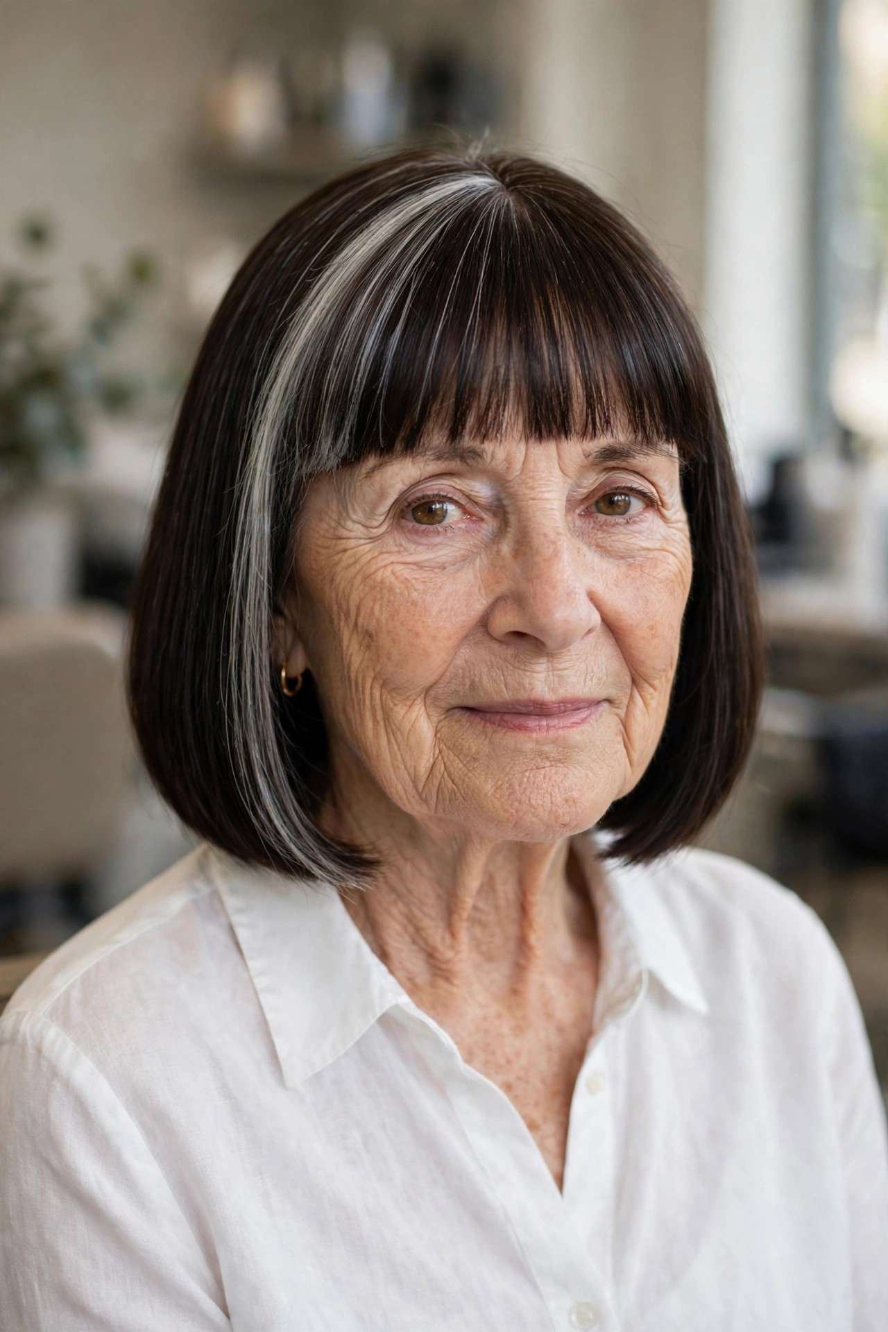 Eyebrow-Grazing Bangs with a Straight Polished Bob - bob with bangs for a woman over 60