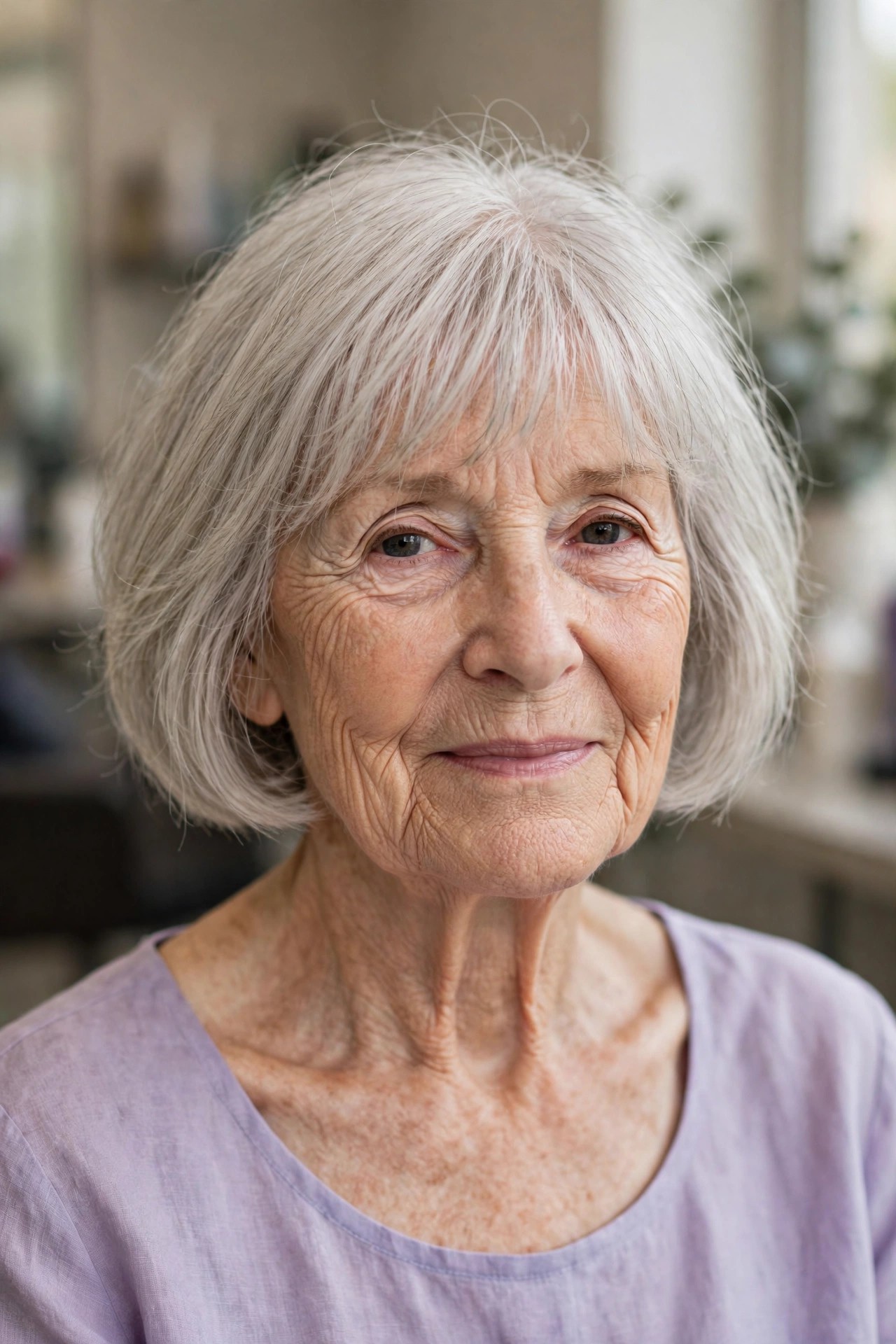Wispy See-Through Bangs with an Airy Bob for Fine Hair - bob with bangs for a woman over 60