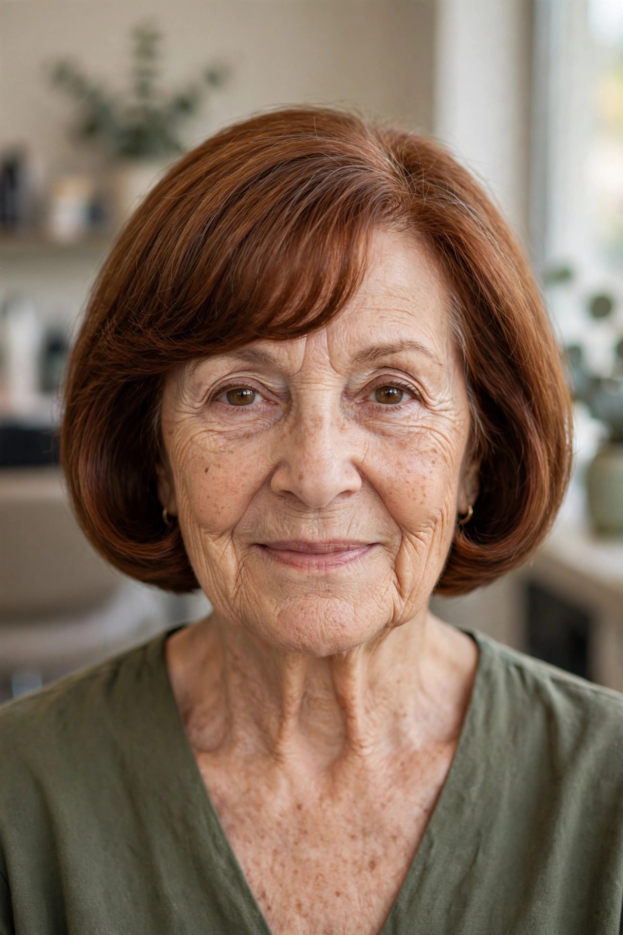 Rounded Bangs with a Curved-Under Bob - bob with bangs for a woman over 60