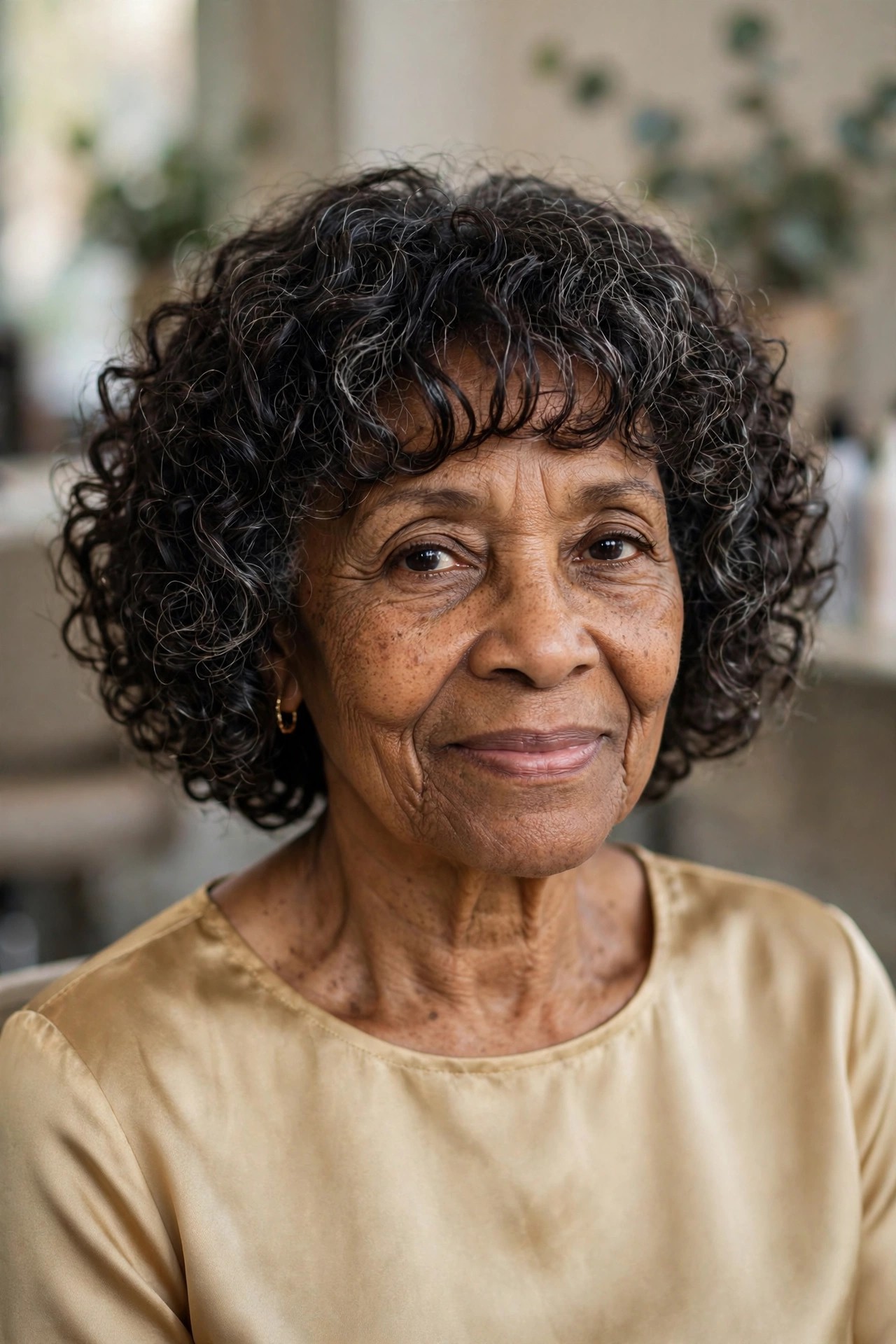 Curly Bangs with a Curly Bob - bob with bangs for a woman over 60