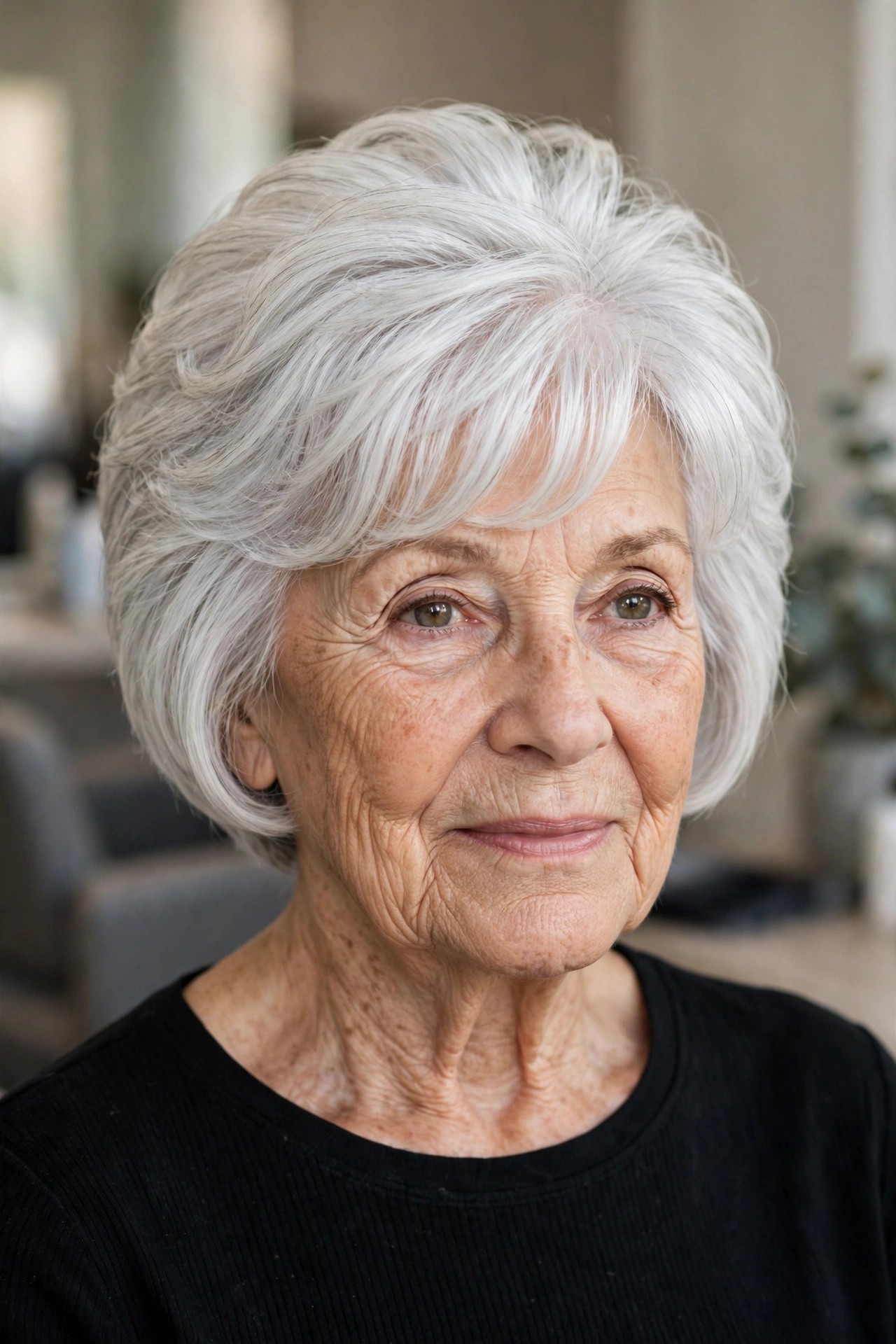 Arched Bangs with a Stacked Bob - bob with bangs for a woman over 60