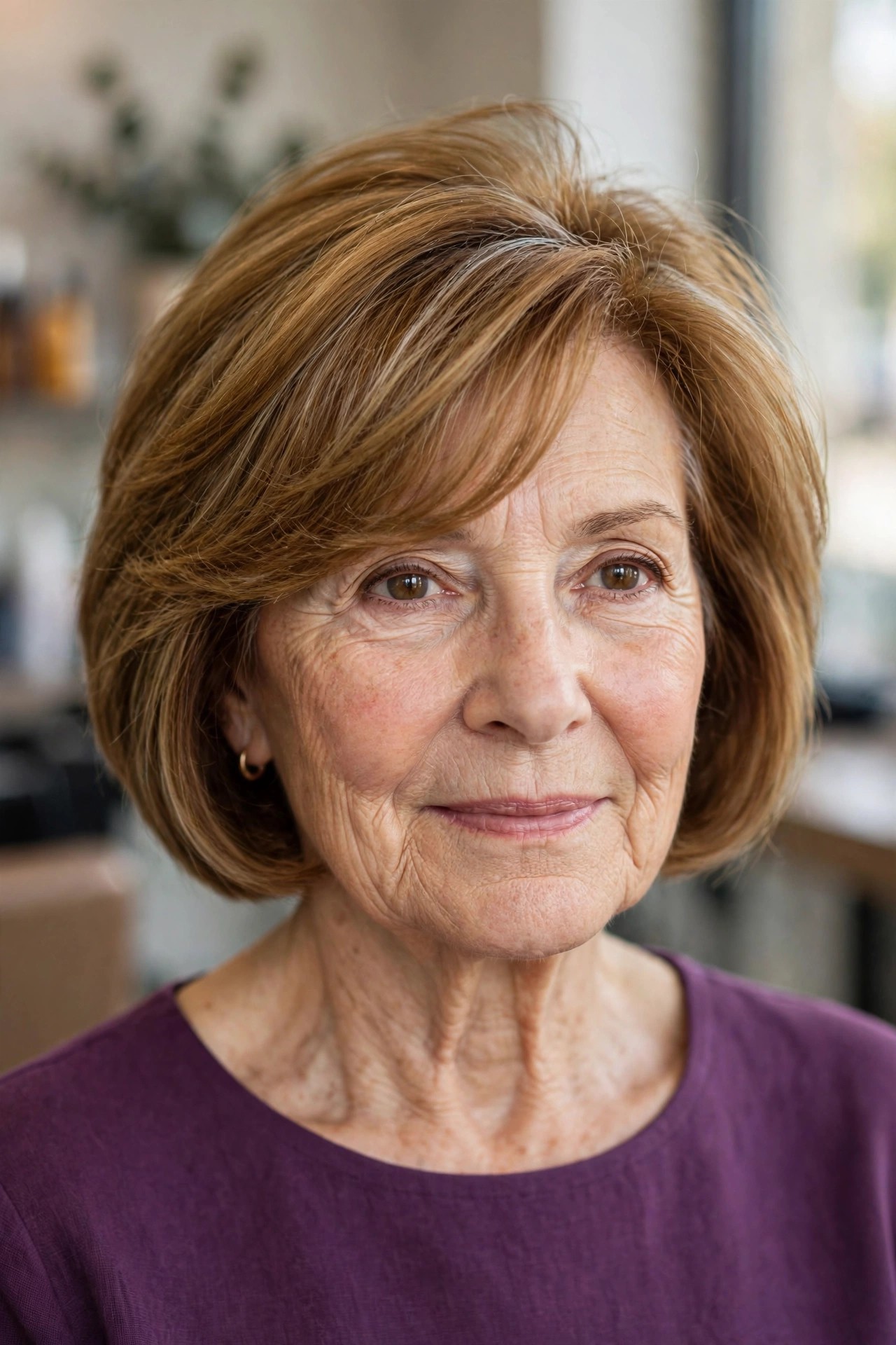 Long Side Bangs with a Graduated Bob - bob with bangs for a woman over 60