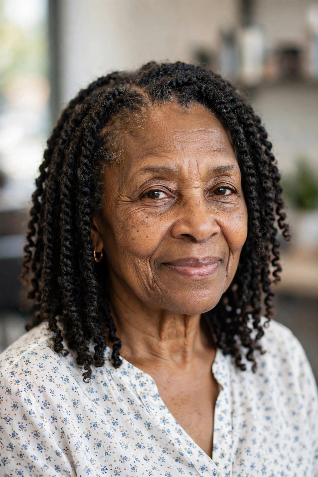 Shoulder-Length Passion Twists - braided hairstyle for a Black woman over 60, gentle on hair