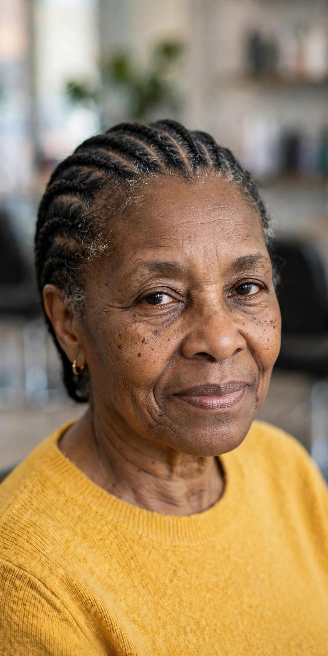 Gentle Straight-Back Cornrows - braided hairstyle for a Black woman over 60, gentle on hair