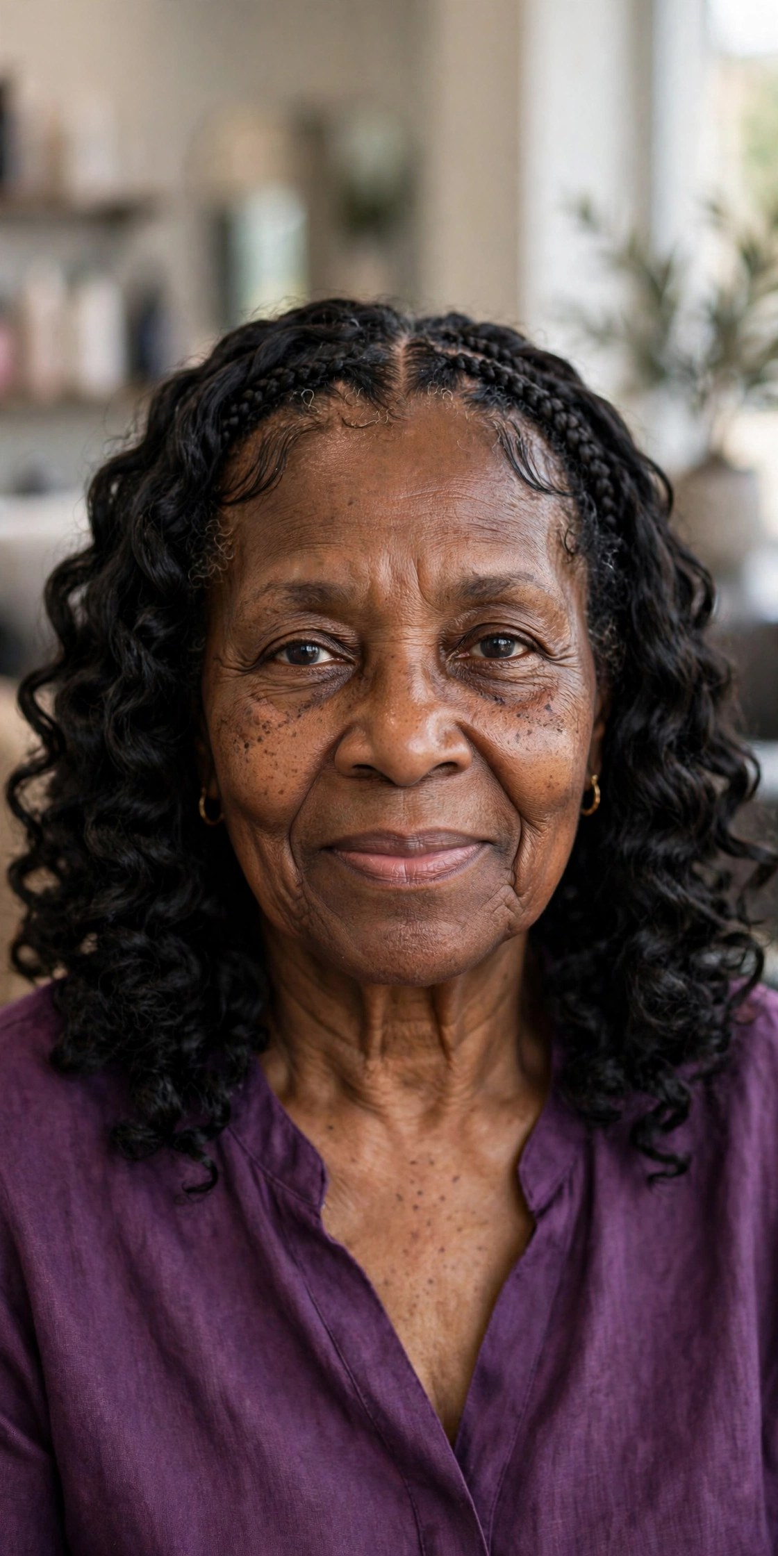 Crochet Braids with Soft Curls - braided hairstyle for a Black woman over 60, gentle on hair