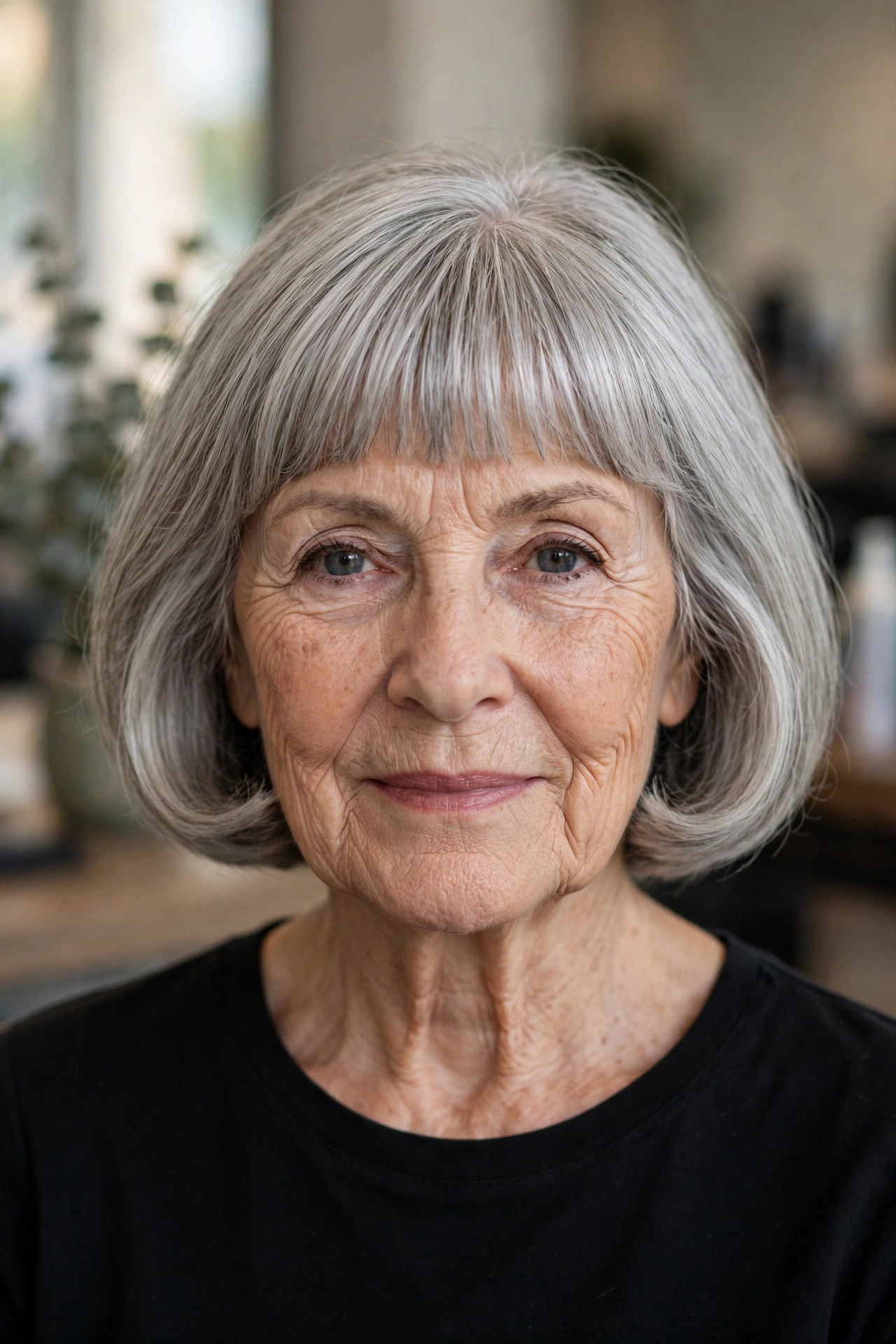 Classic French Bob with a Straight-Across Fringe - French bob haircut on a woman over 60