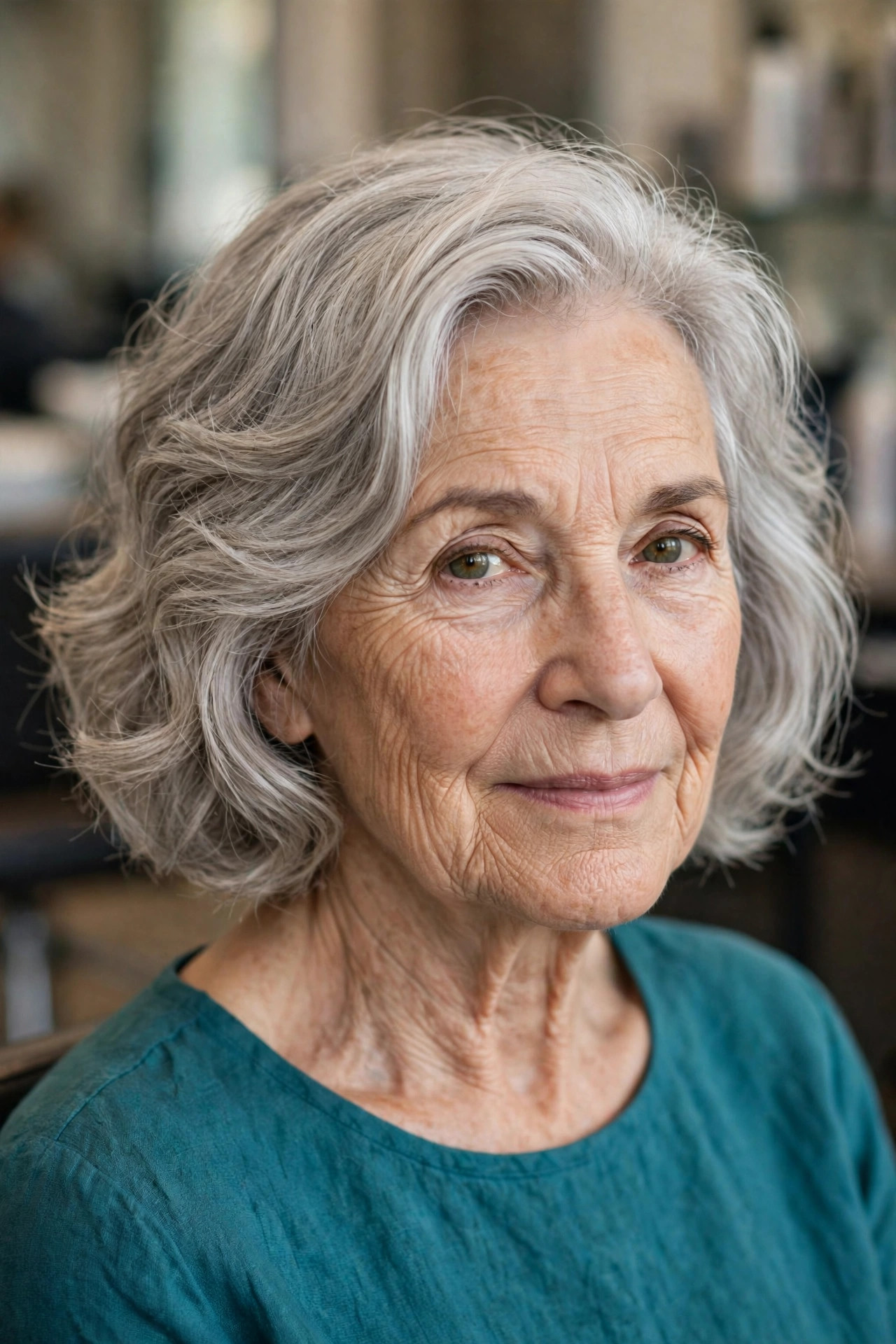 Wavy French Bob with No Fringe - French bob haircut on a woman over 60