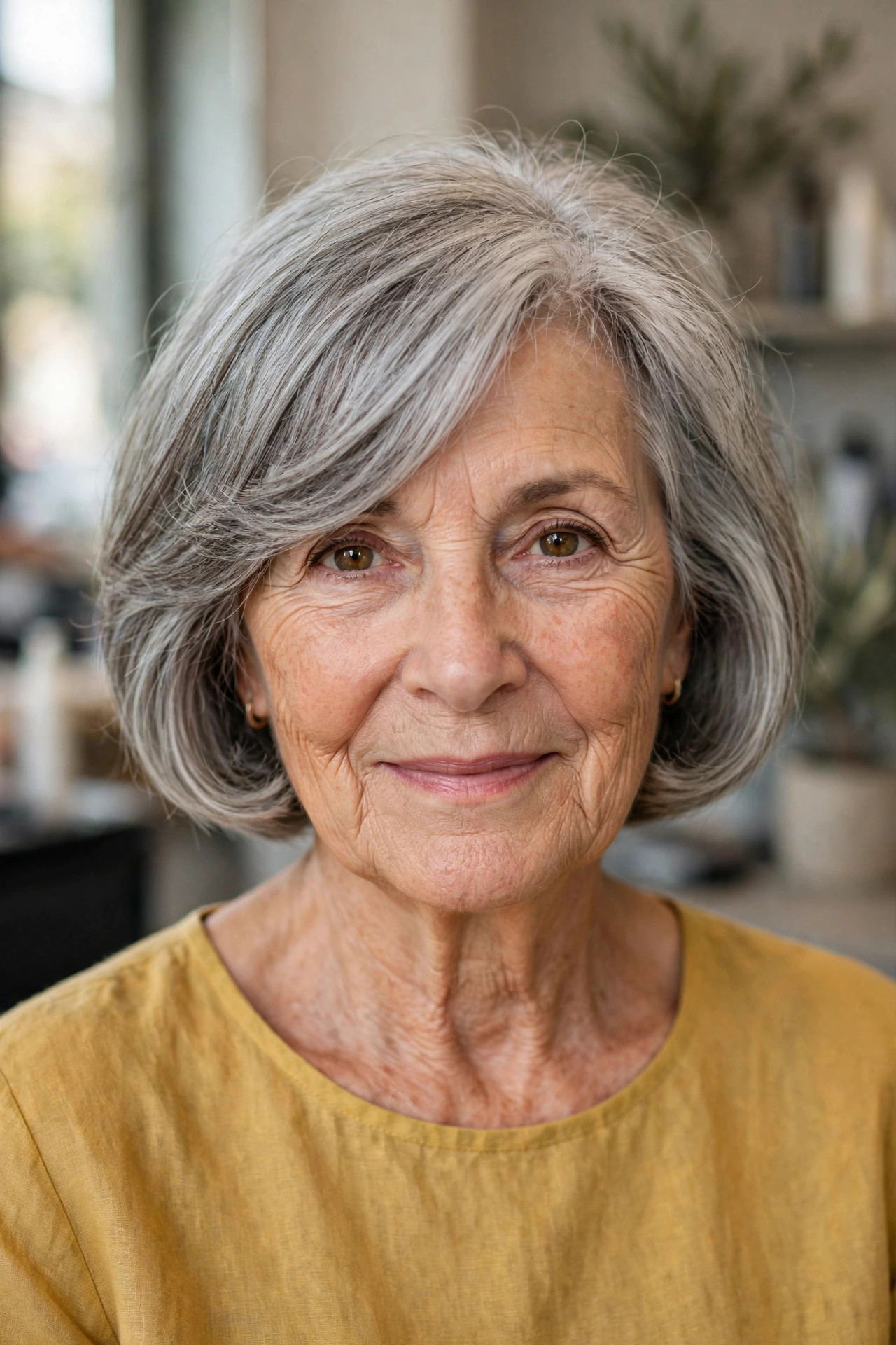 French Bob with a Long Side-Swept Fringe - French bob haircut on a woman over 60