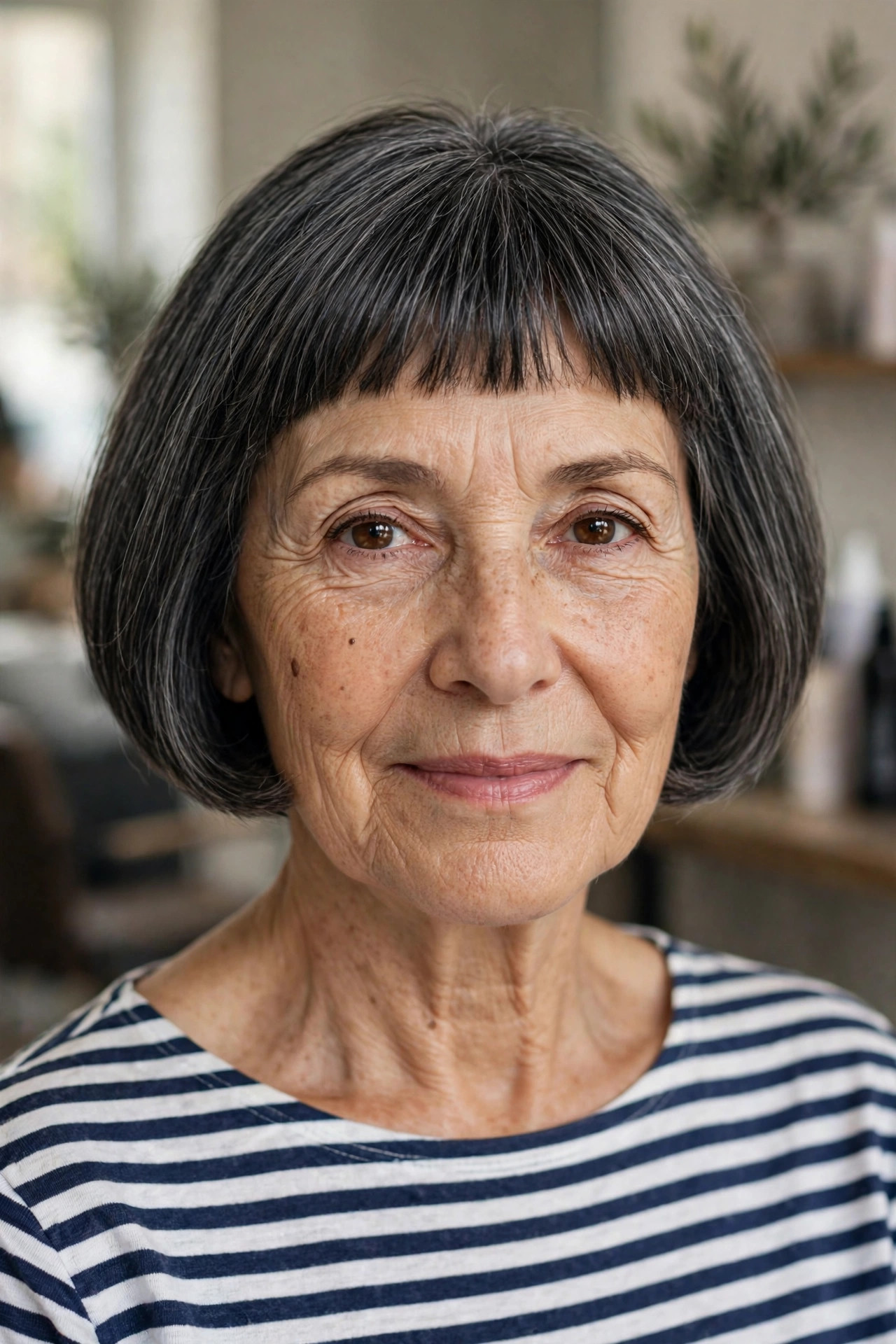 Short French Bob with a Mini Fringe - French bob haircut on a woman over 60