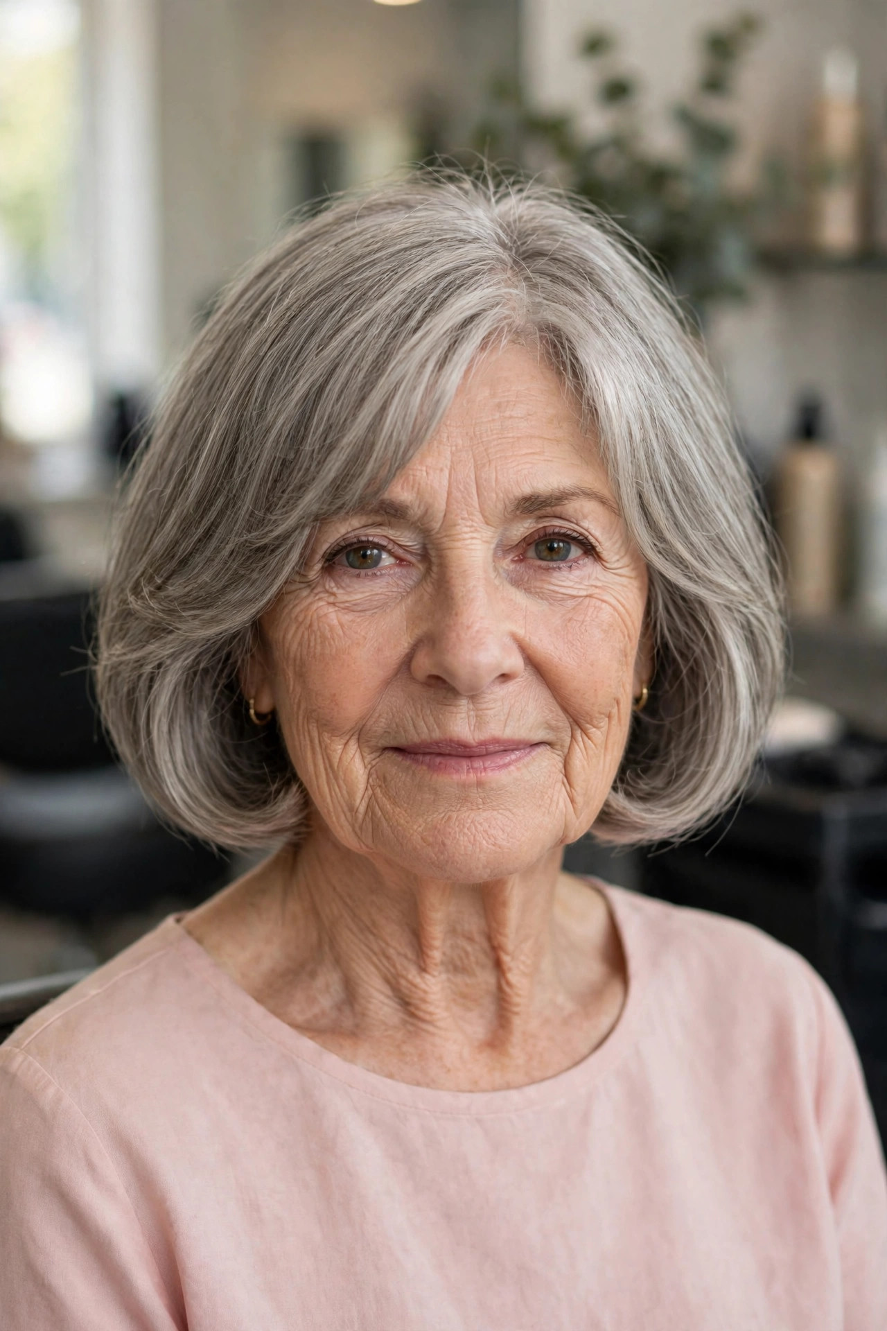 French Bob with a Soft Curtain Fringe - French bob haircut on a woman over 60