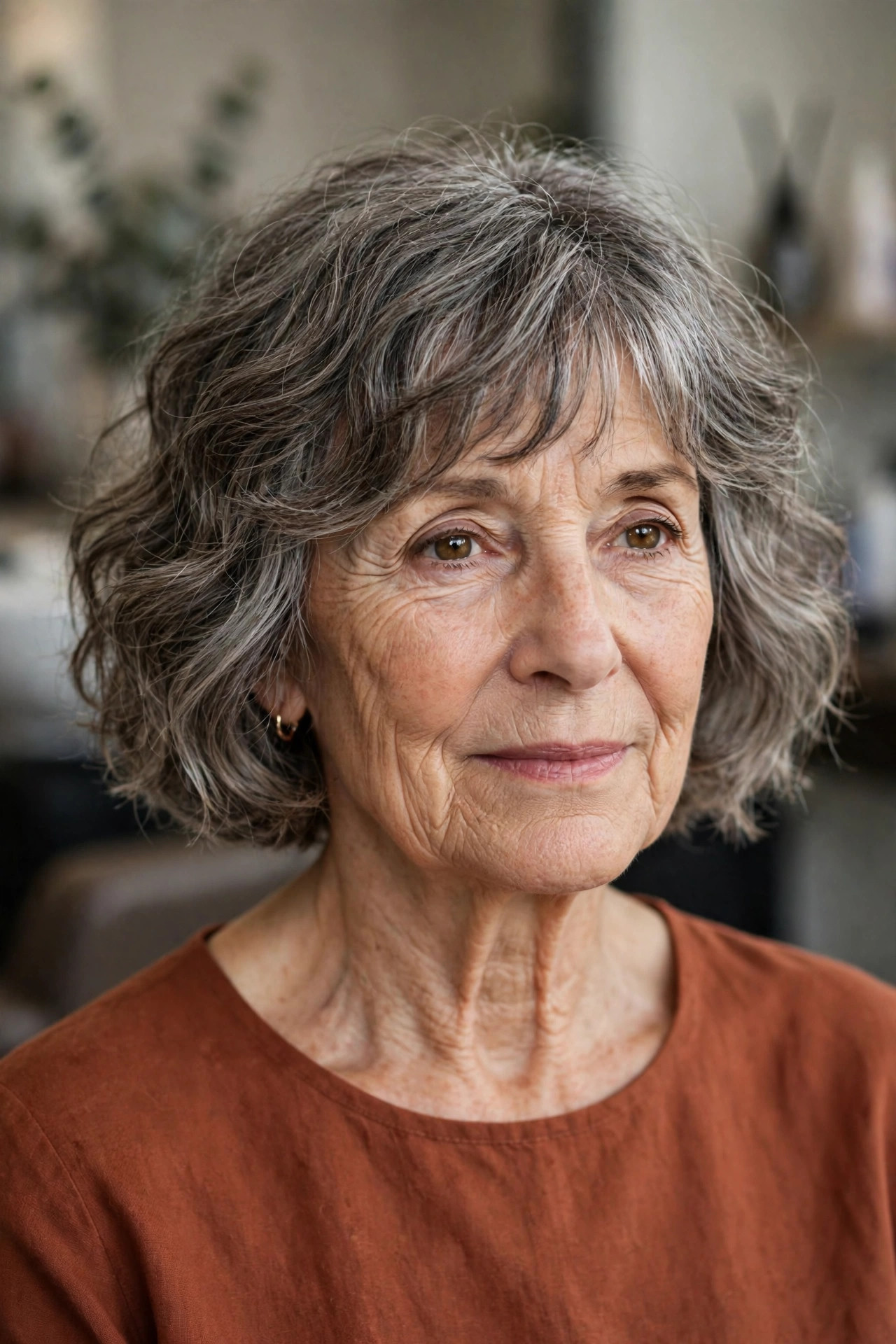Wavy French Bob with a Soft Full Fringe - French bob haircut on a woman over 60