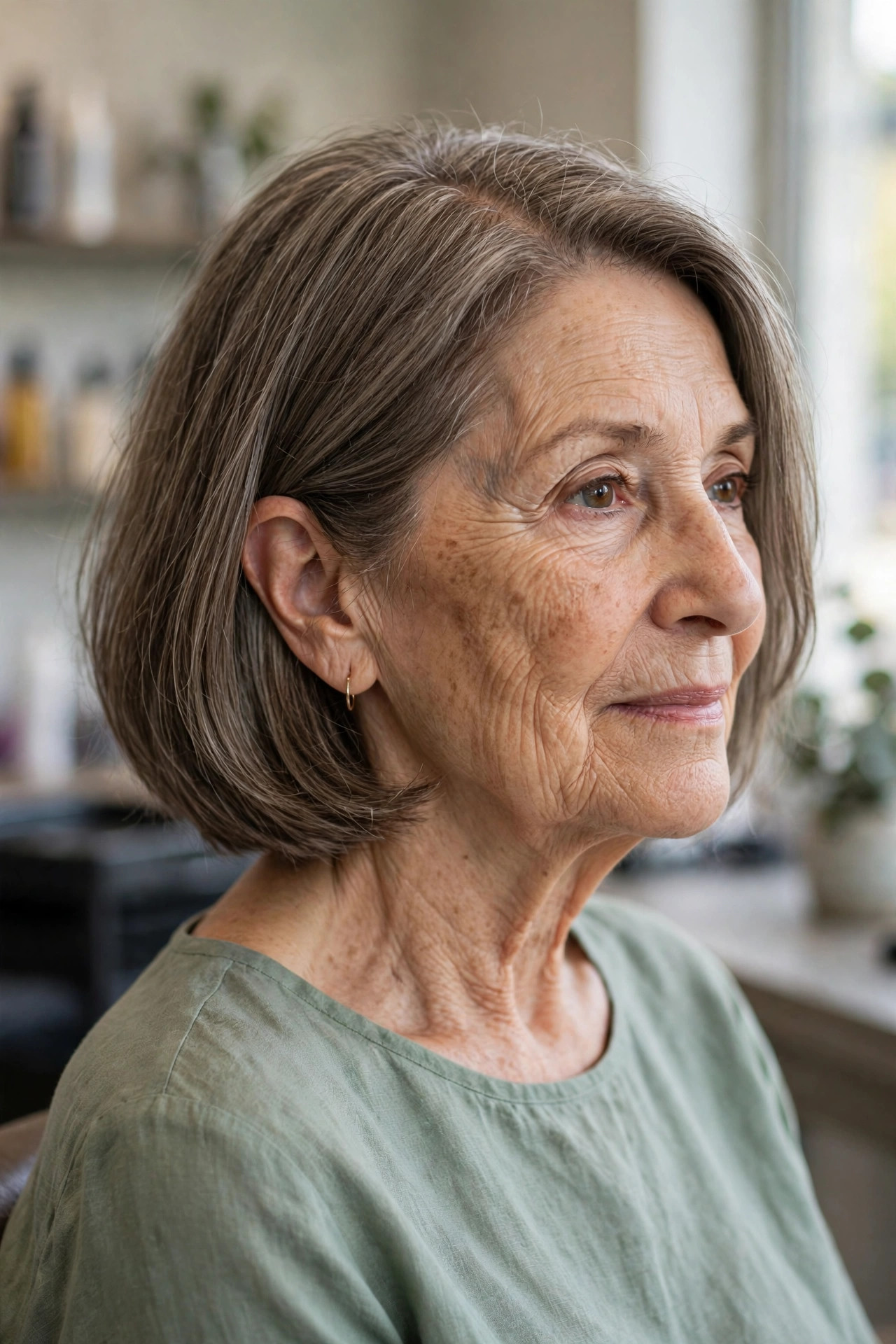 Fringe-Free French Bob with a Deep Side Part - French bob haircut on a woman over 60