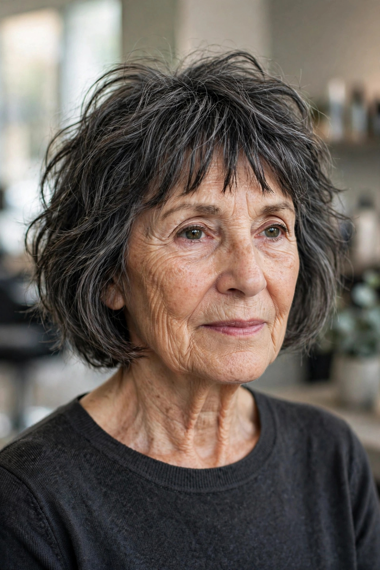 Tousled, Undone French Bob - French bob haircut on a woman over 60