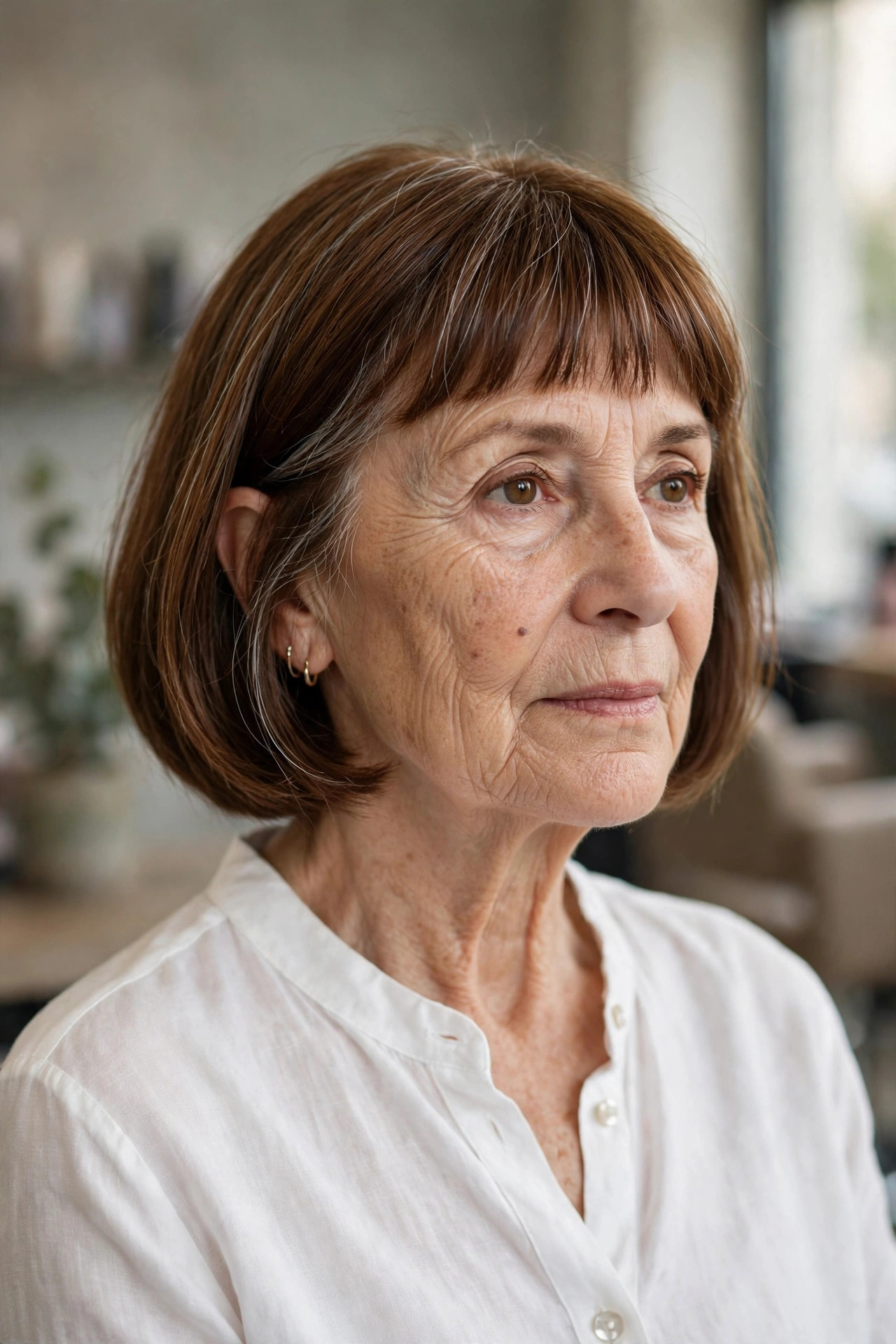 French Bob Tucked Behind One Ear - French bob haircut on a woman over 60