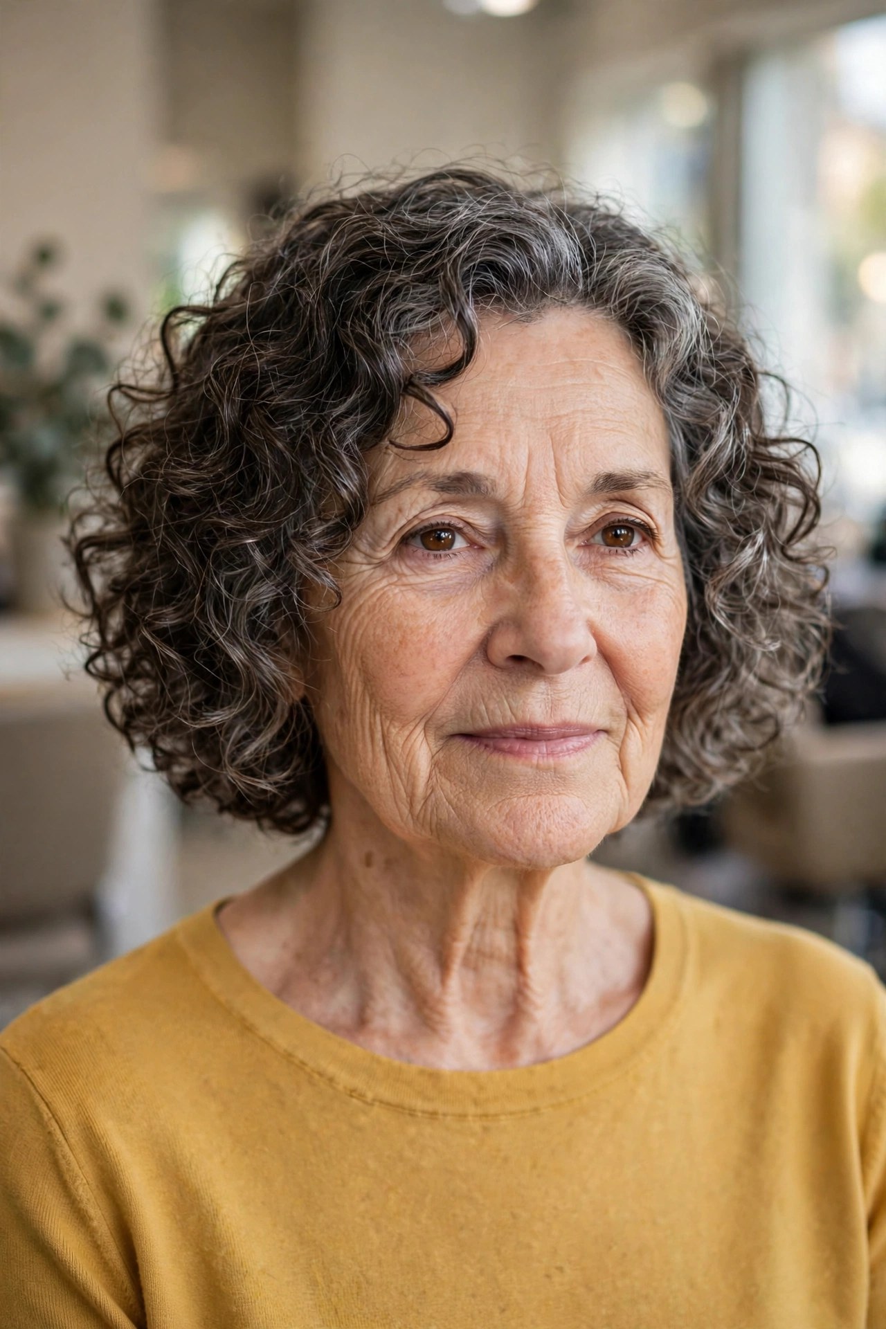 Curly Chin-Length Bob for Natural Curls on a woman over 60 - chin length bob haircut