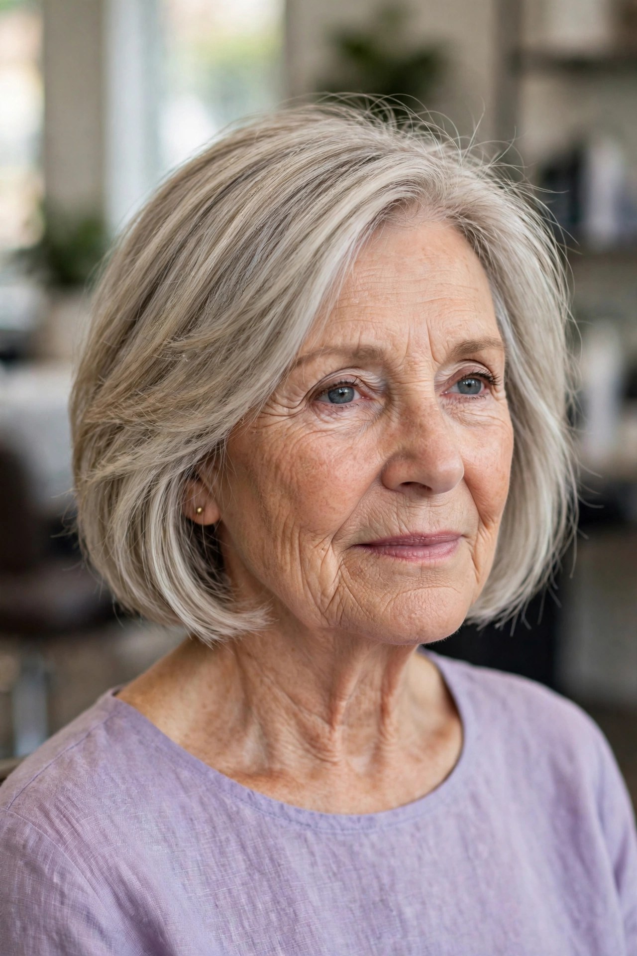 Feathered Chin-Length Bob on a woman over 60 - chin length bob haircut