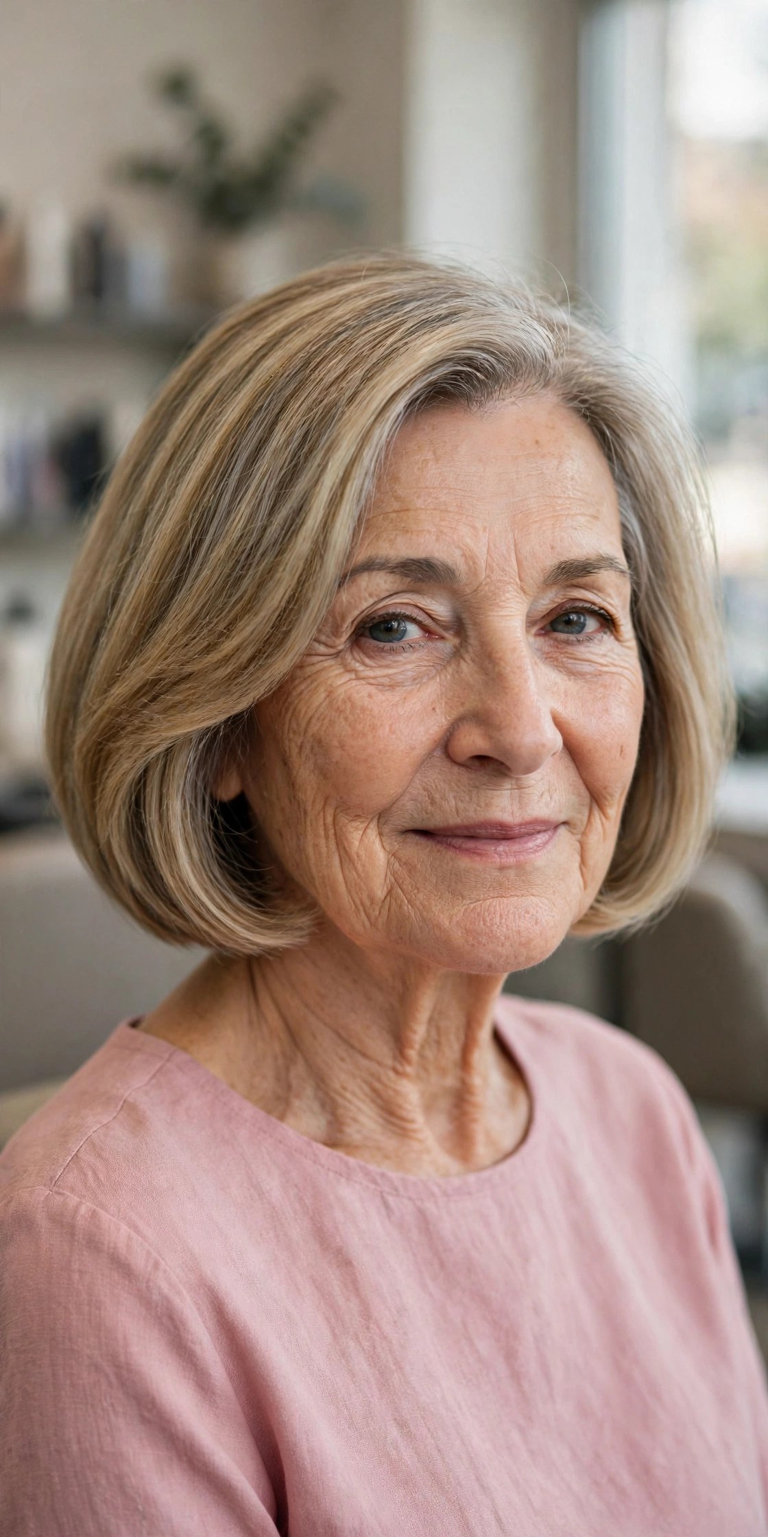 Rounded Chin-Length Bob with Curved-Under Ends on a woman over 60 - chin length bob haircut