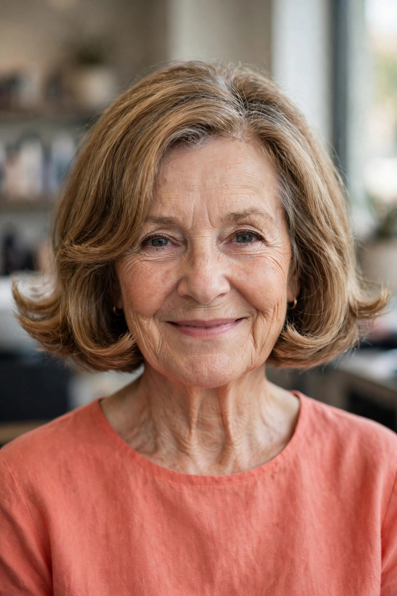 Chin-Length Bob with Flipped-Out Ends on a woman over 60 - chin length bob haircut