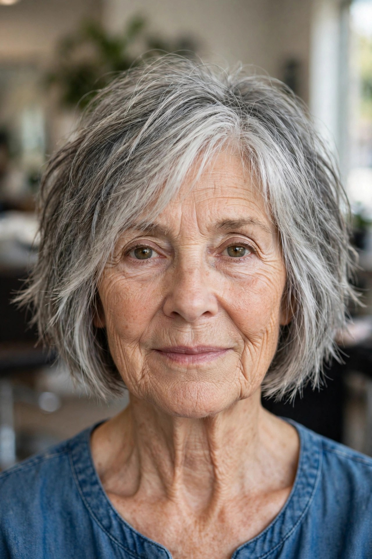 Choppy Textured Chin-Length Bob on a woman over 60 - chin length bob haircut