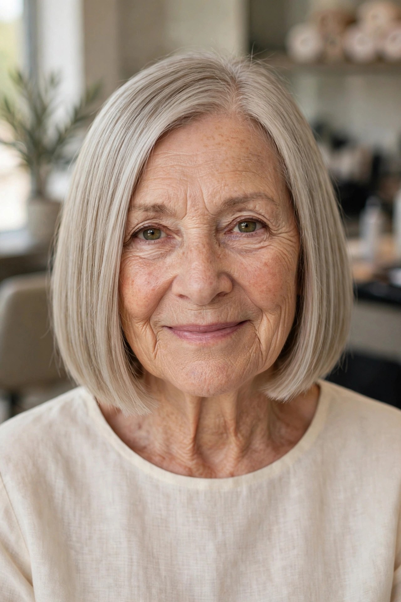 Blunt Chin-Length Bob for Fine Hair on a woman over 60 - chin length bob haircut