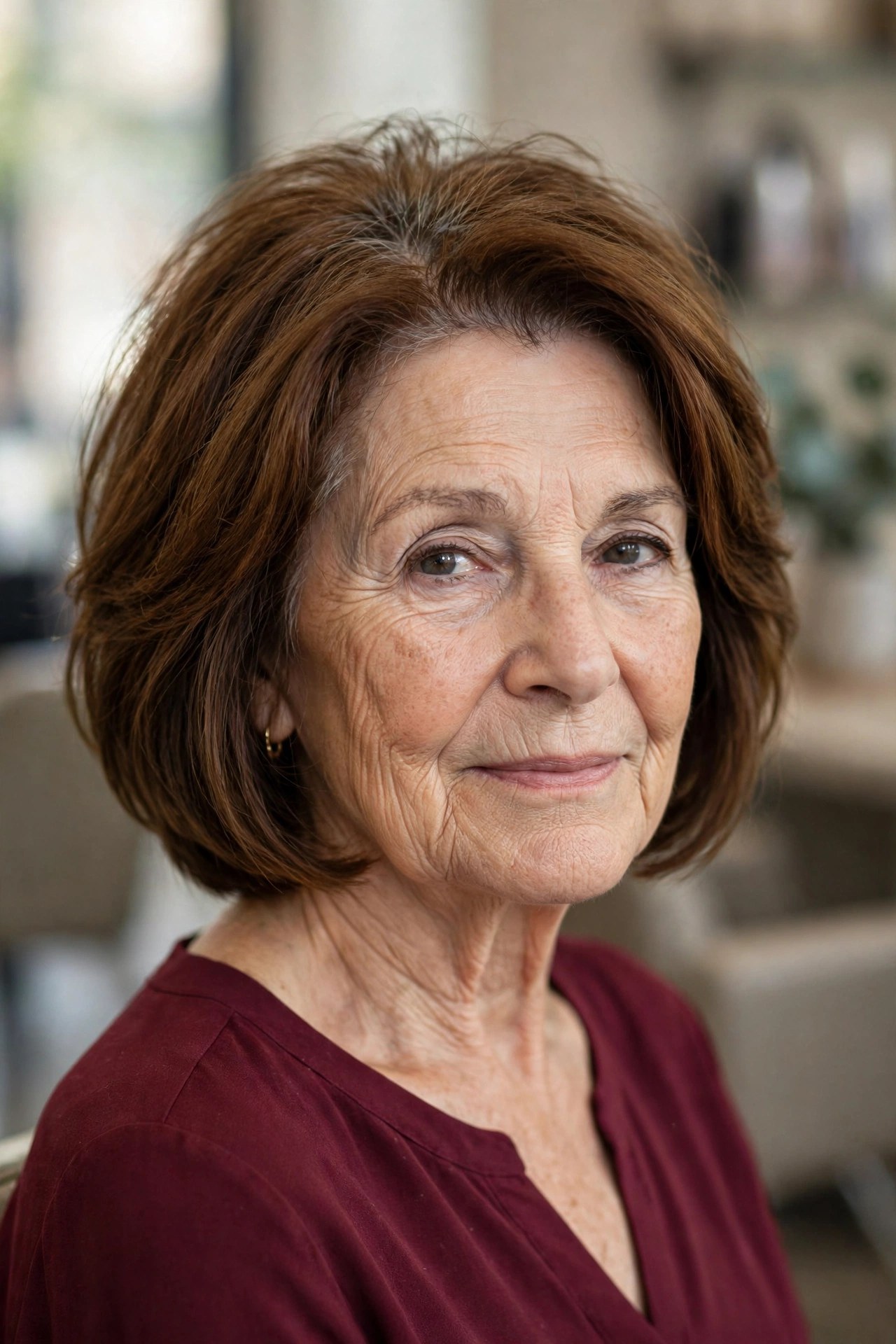 Layered Chin-Length Bob with Crown Volume on a woman over 60 - chin length bob haircut