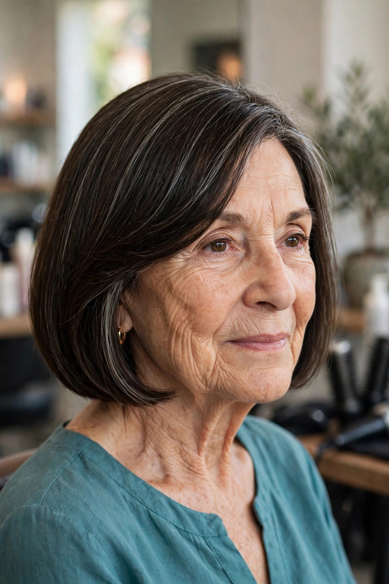 Deep Side-Part Chin-Length Bob with a Face-Framing Sweep on a woman over 60 - chin length bob haircut