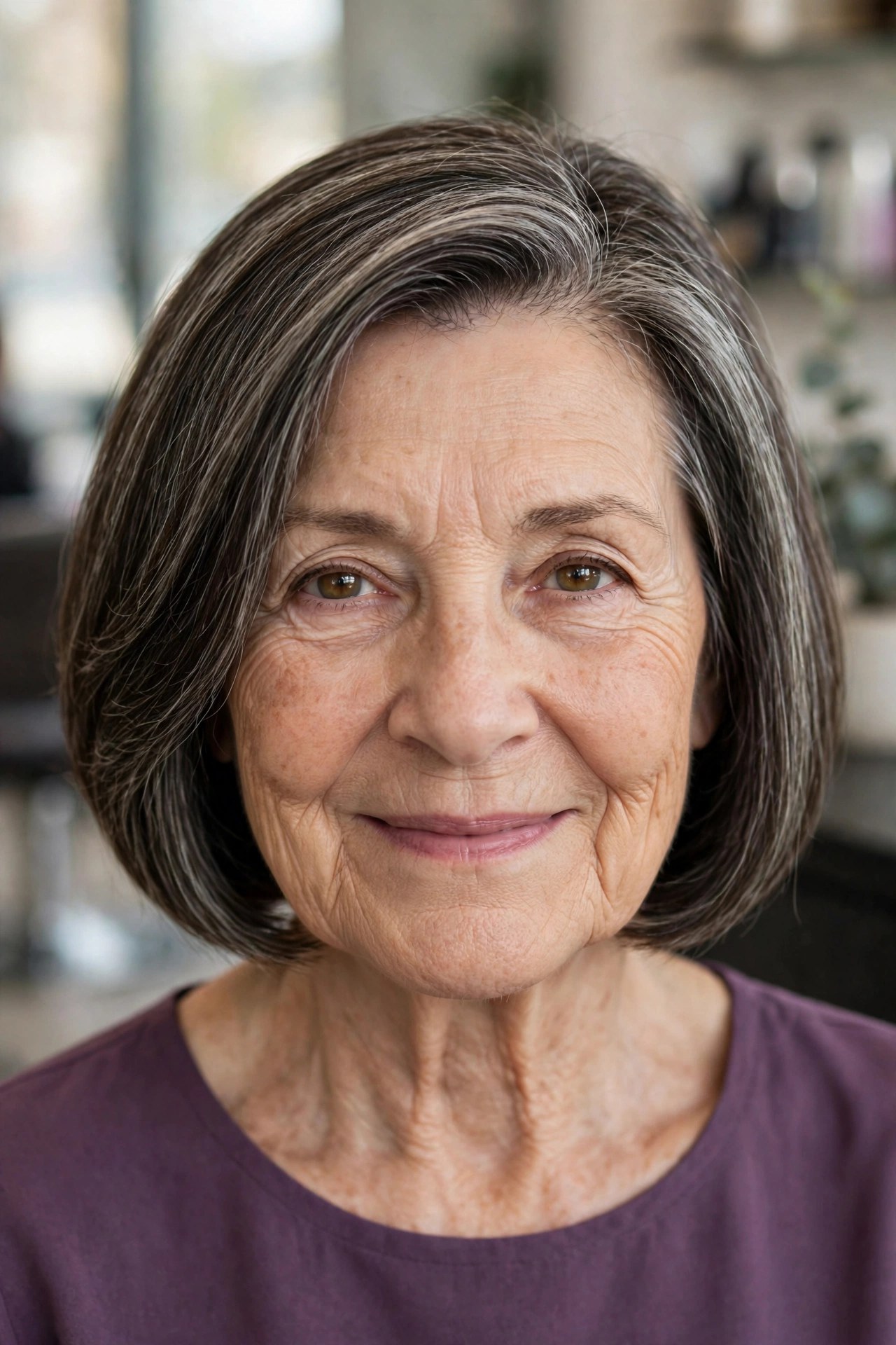 Salt-and-Pepper Chin-Length Bob on a woman over 60 - chin length bob haircut
