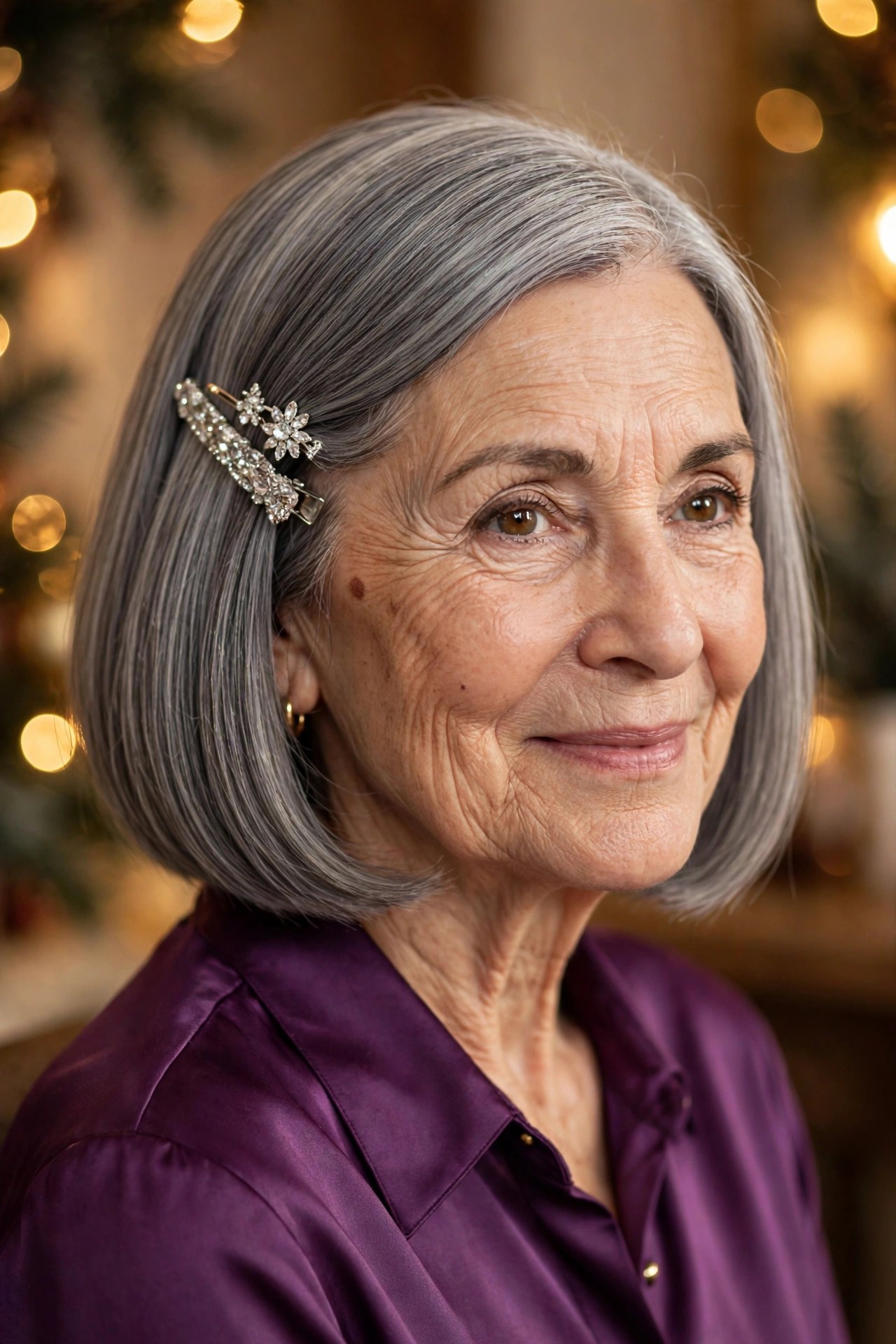 Sleek Graduated Bob With Jeweled Clips - Christmas party hairstyle for women over 60 with short hair