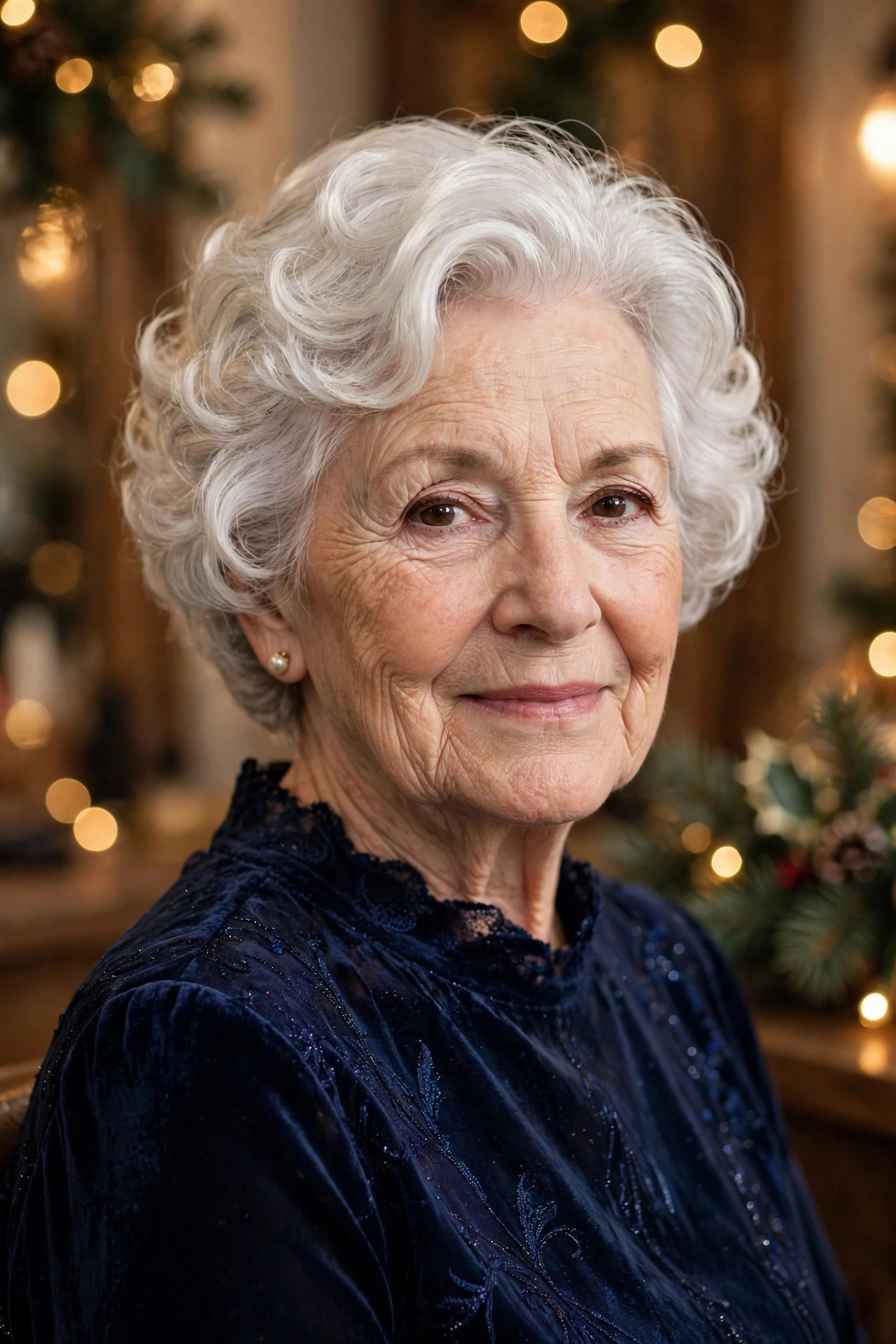 Classic Brushed-Out Curls in Soft White - Christmas party hairstyle for women over 60 with short hair
