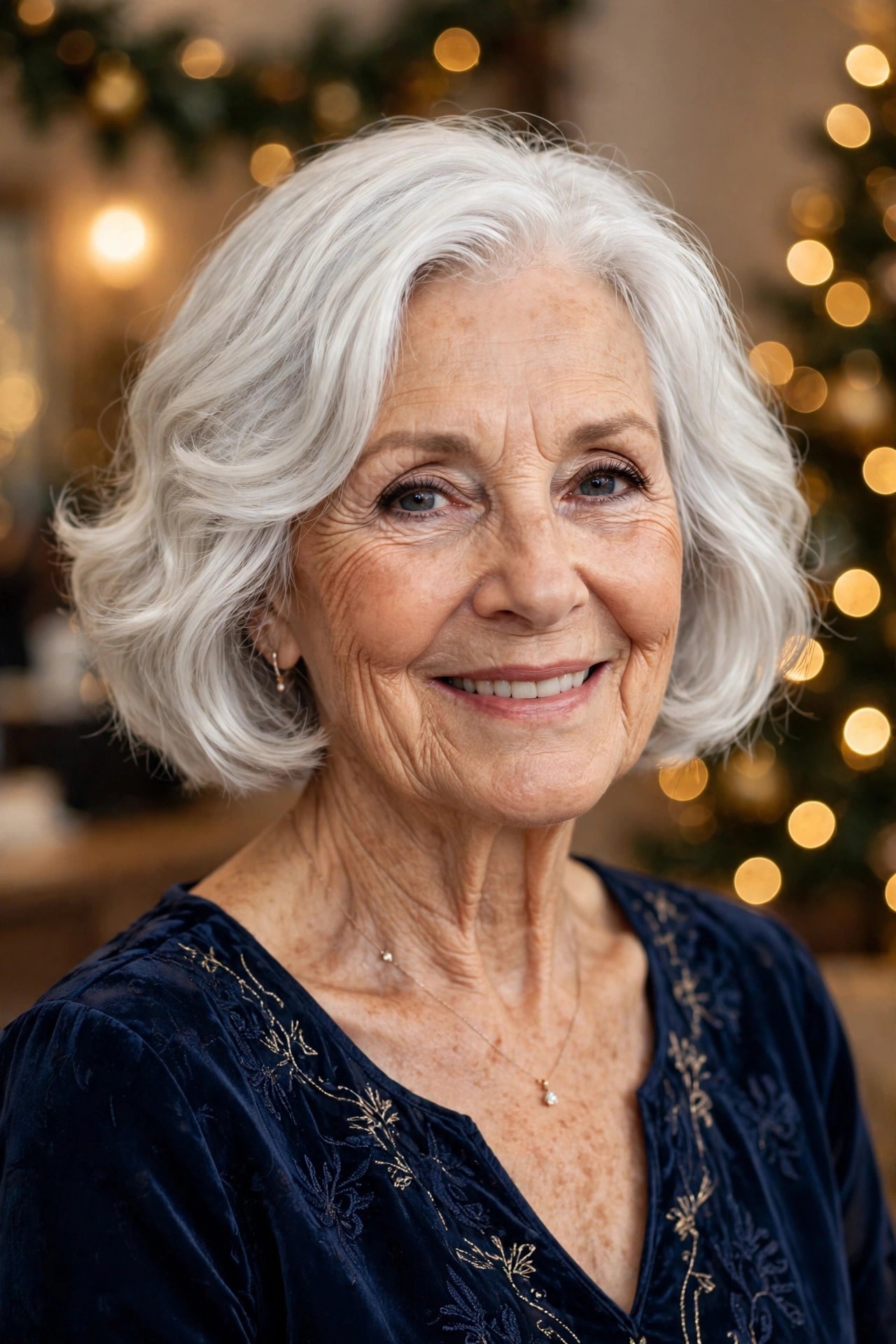 Soft Party Waves on a Silver Bob - Christmas party hairstyle for women over 60 with short hair