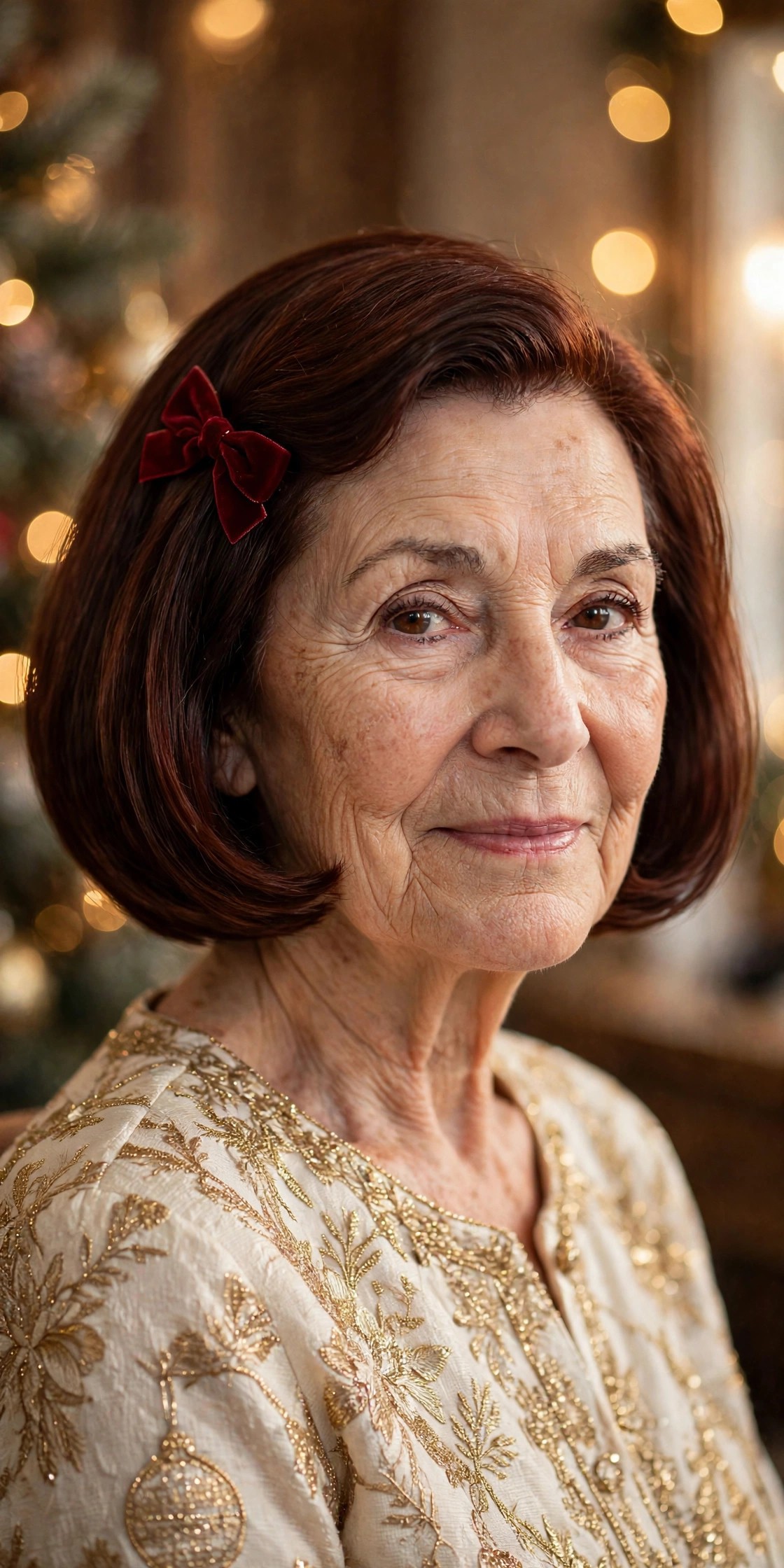 Polished French Bob With a Velvet Bow Clip - Christmas party hairstyle for women over 60 with short hair
