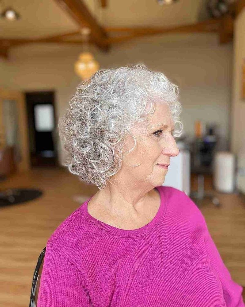 Woman over 70 with white Curls Kept Soft and Neat — church and Sunday hairstyle for women over 70