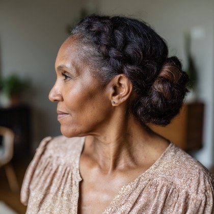 Woman over 70 with braided Bun for Sunday Best — church and Sunday hairstyle for women over 70