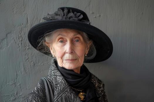 Woman over 70 with dark Hat for a Quiet, Dignified Look — church and Sunday hairstyle for women over 70