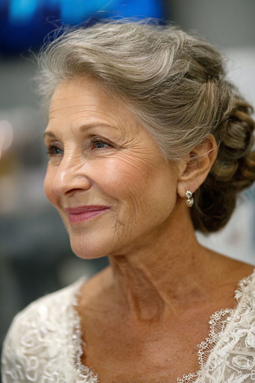 Woman over 70 with lace-Detail Updo for Special Services — church and Sunday hairstyle for women over 70