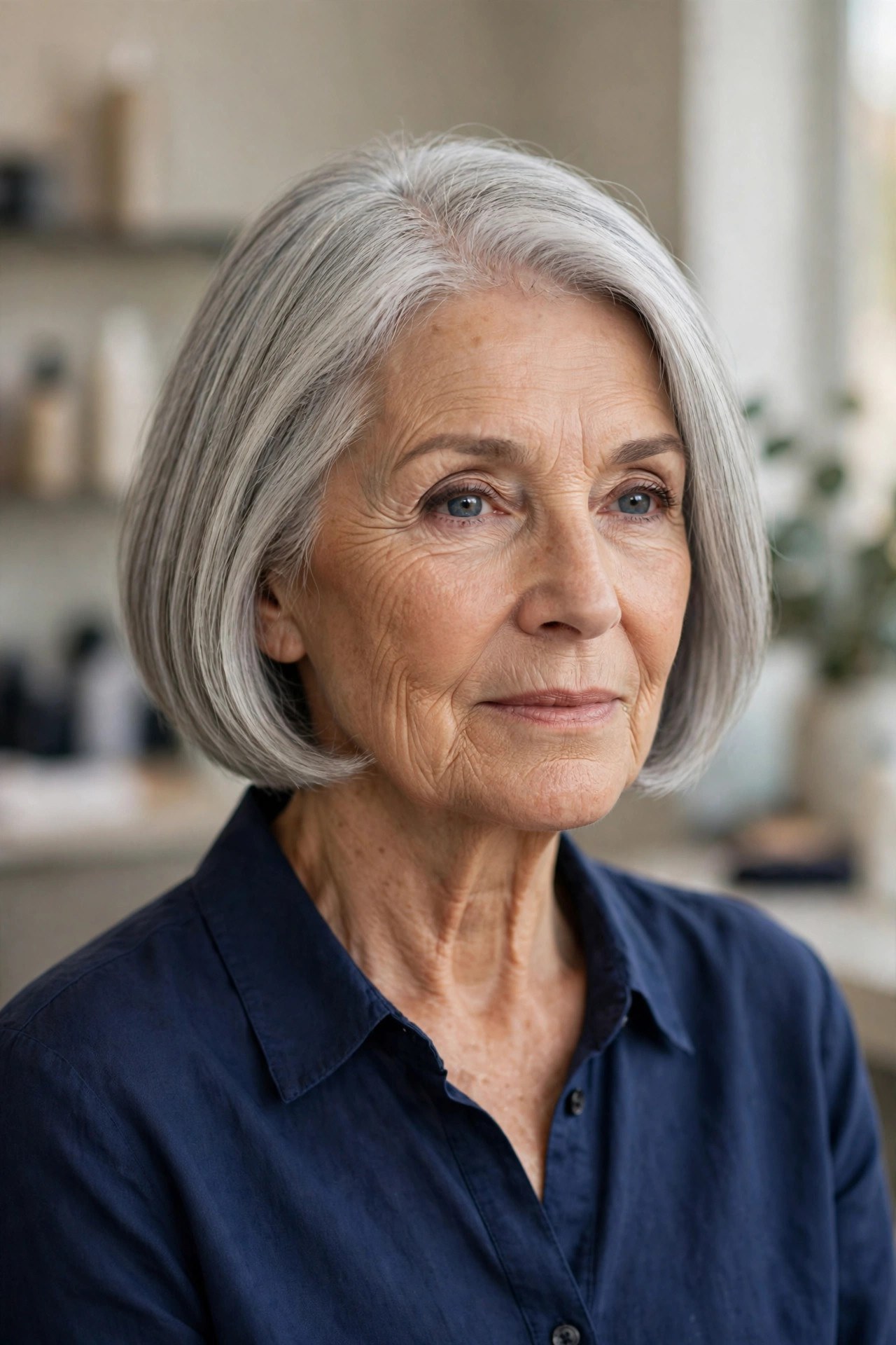 Classic Chin-Length Bob - classy haircut for a woman over 60 with effortless style