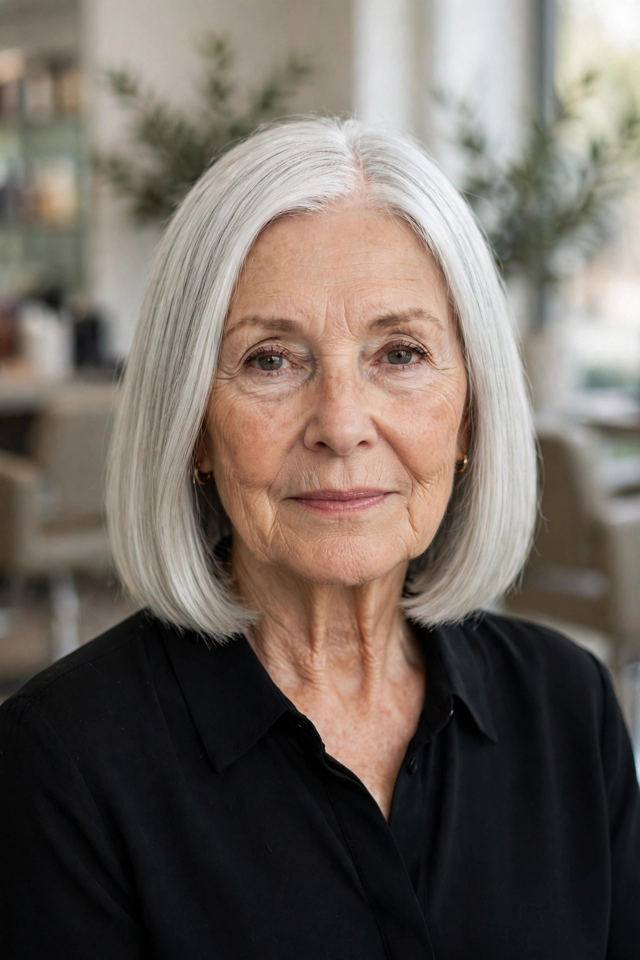 Low-Maintenance Blunt Bob - classy haircut for a woman over 60 with effortless style