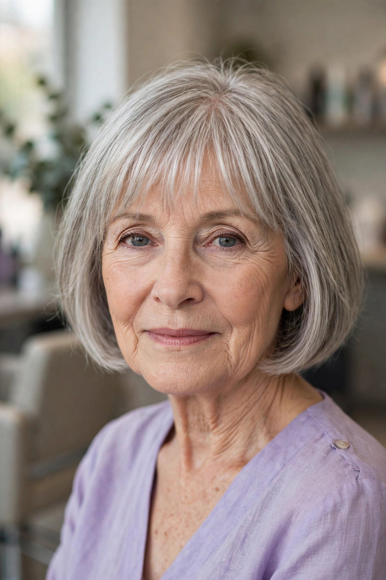 Wispy Fringe Bob - classy haircut for a woman over 60 with effortless style