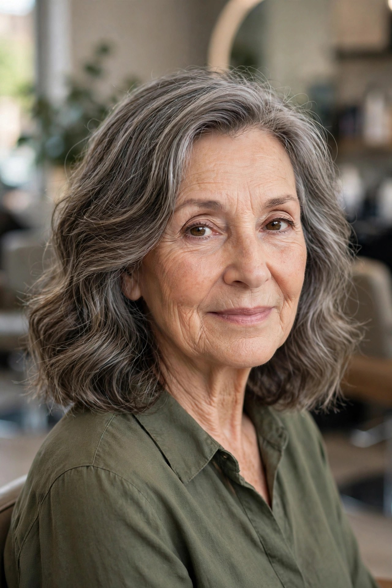 Gentle Wavy Lob - classy haircut for a woman over 60 with effortless style