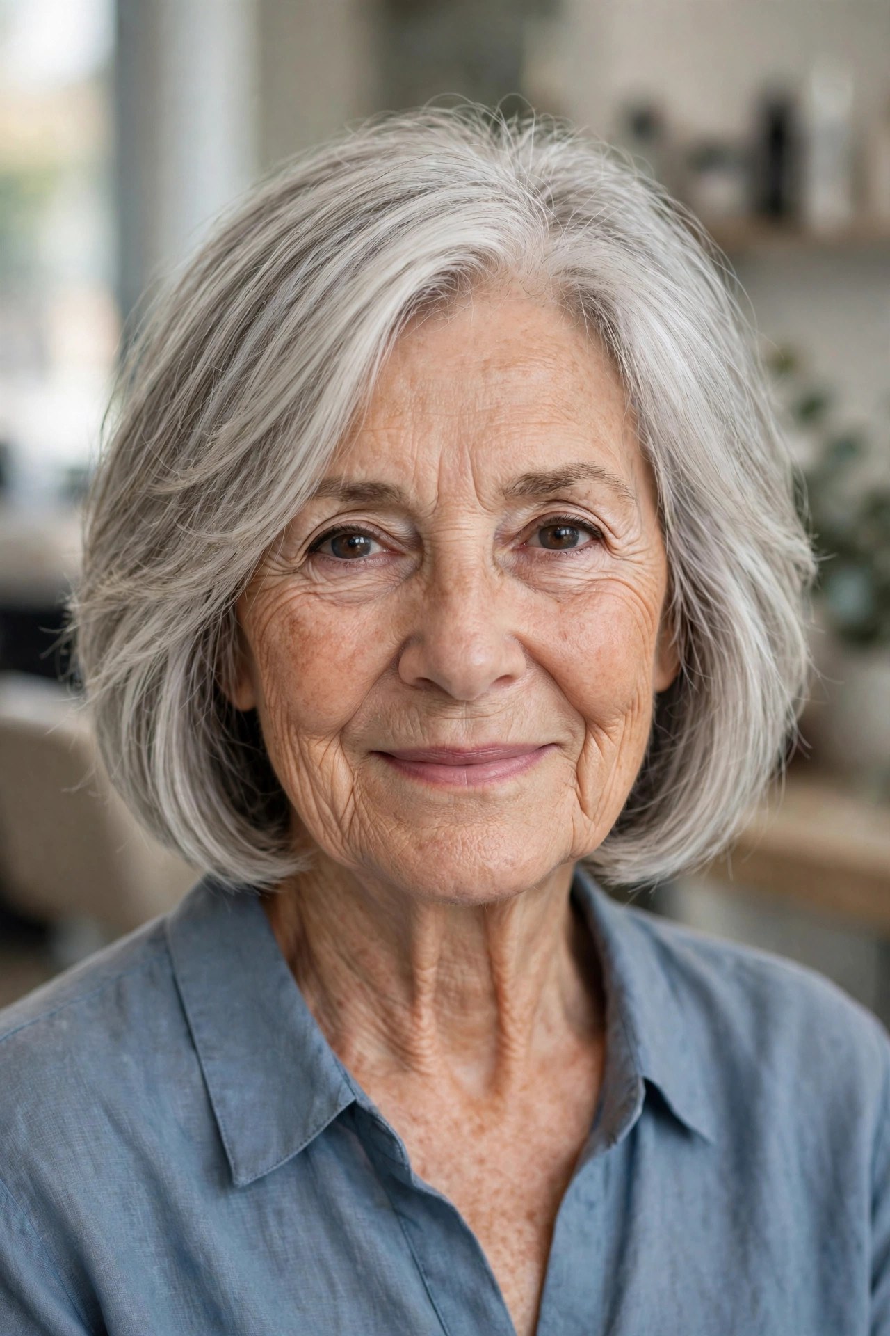 Gentle Layered Bob - classy haircut for a woman over 60 with effortless style